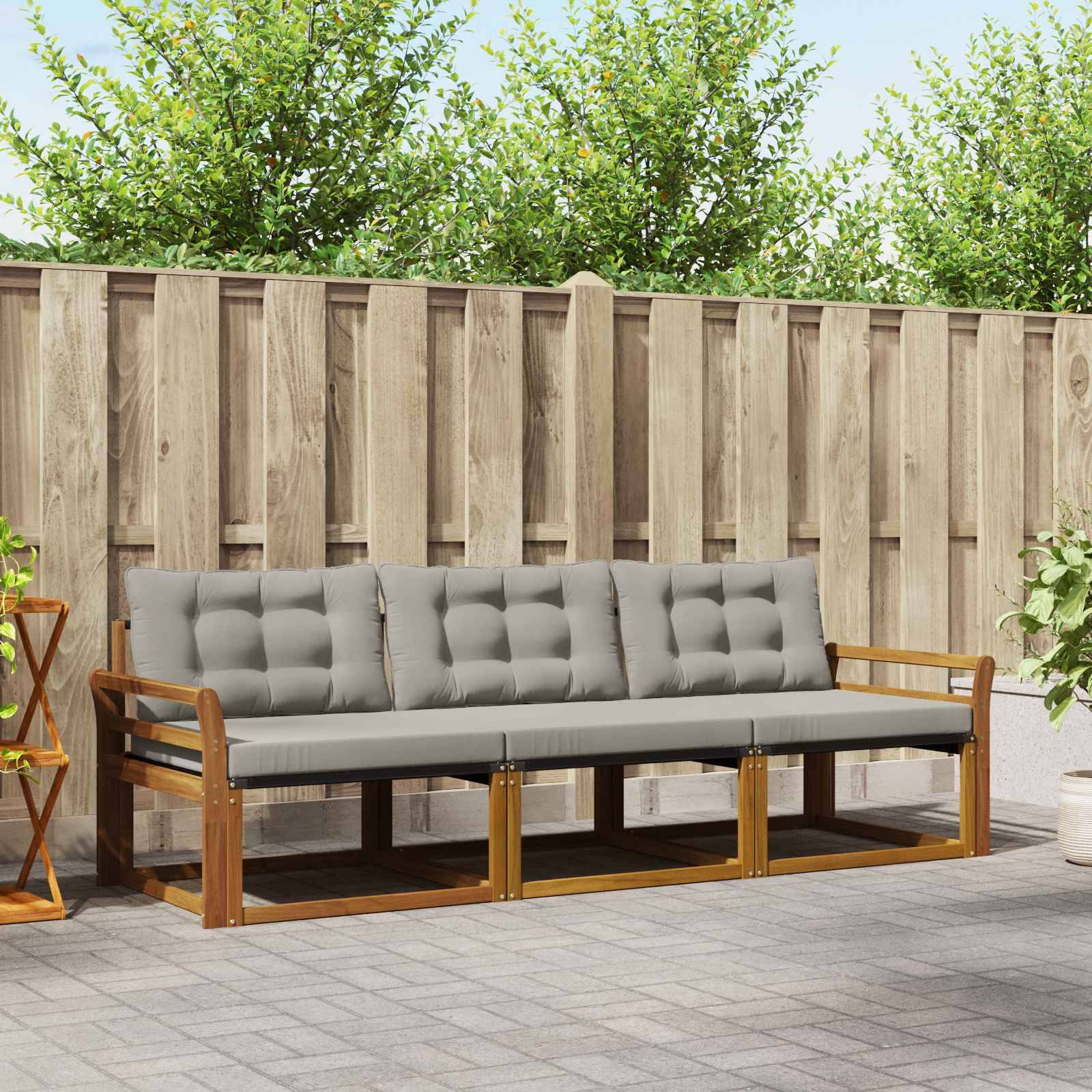 vidaXL Outdoor-Sofagarnitur mit Kissen 3 pcs Natürlich und Hellgrau