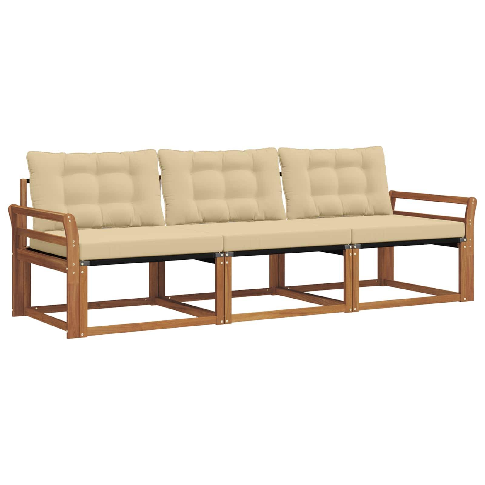 vidaXL Outdoor-Sofagarnitur mit Kissen 3 pcs Natur und Beige