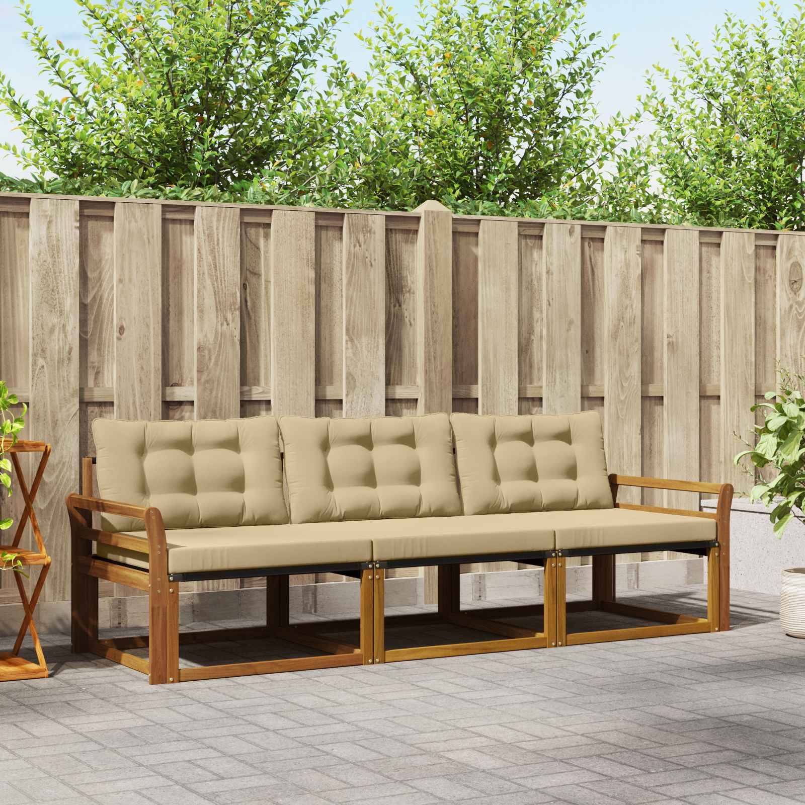 vidaXL Outdoor-Sofagarnitur mit Kissen 3 pcs Natur und Beige