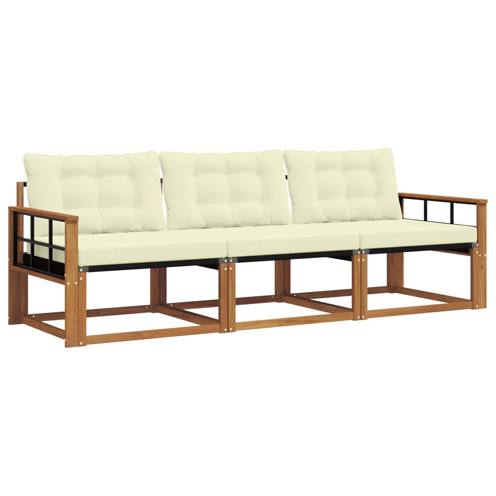 vidaXL Outdoor-Sofagarnitur mit Kissen 3 pcs Natur und Creme