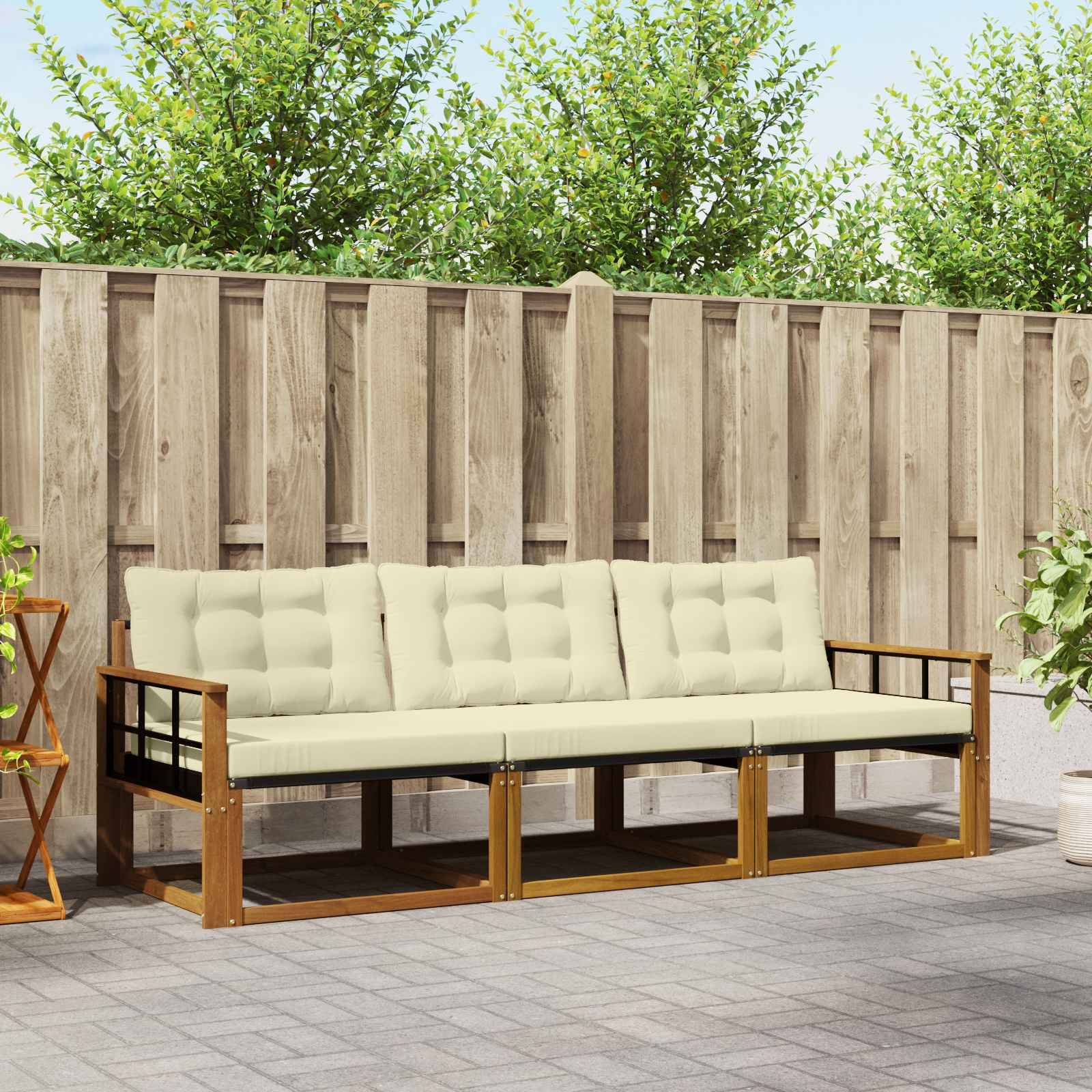 vidaXL Outdoor-Sofagarnitur mit Kissen 3 pcs Natur und Creme