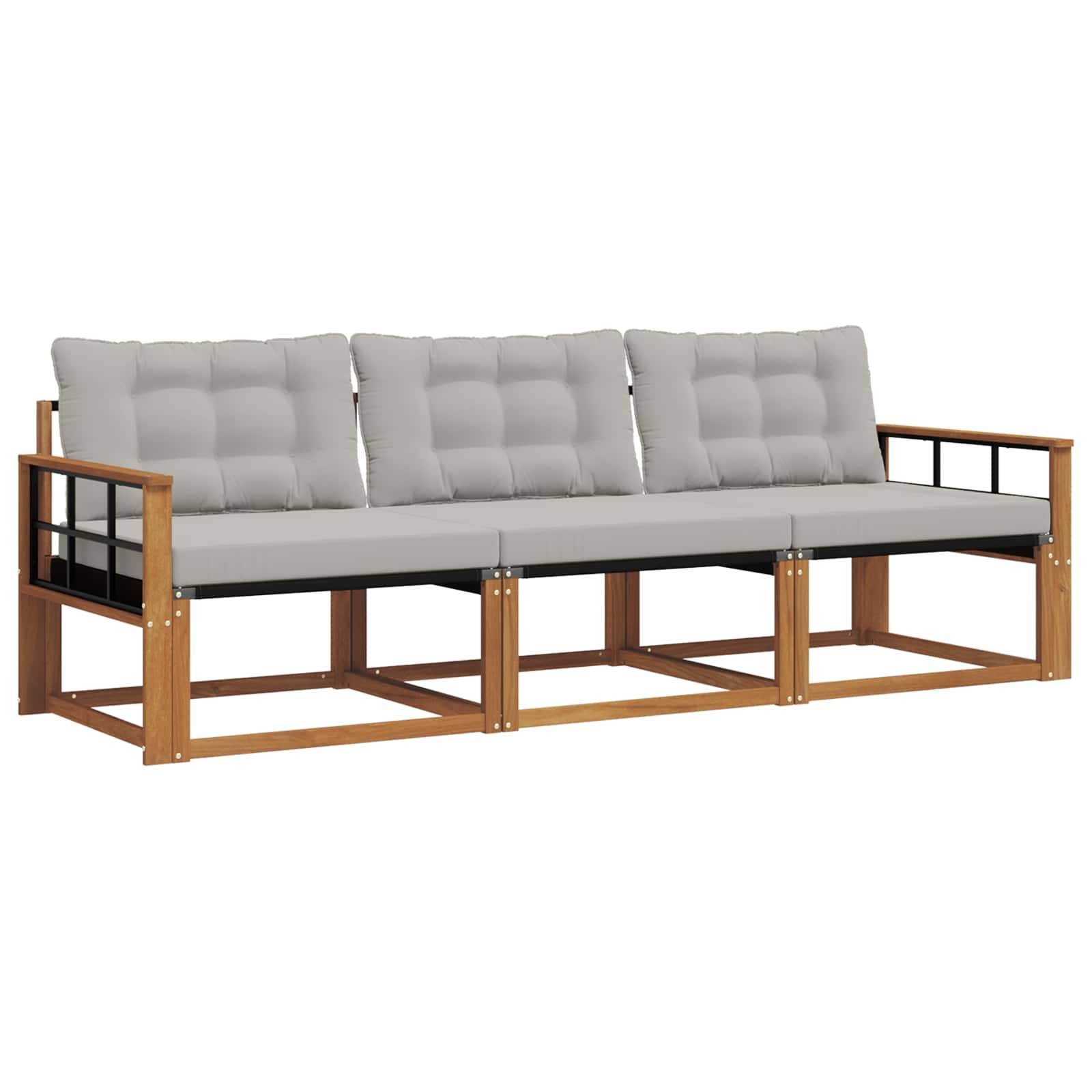 vidaXL Outdoor-Sofagarnitur mit Kissen 3 pcs Natürlich und Hellgrau