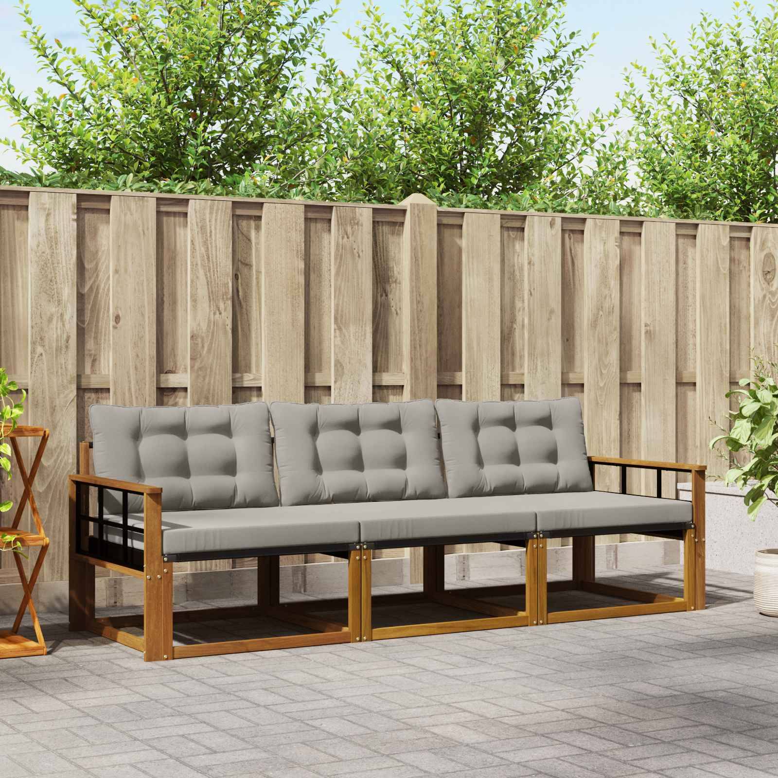 vidaXL Outdoor-Sofagarnitur mit Kissen 3 pcs Natürlich und Hellgrau