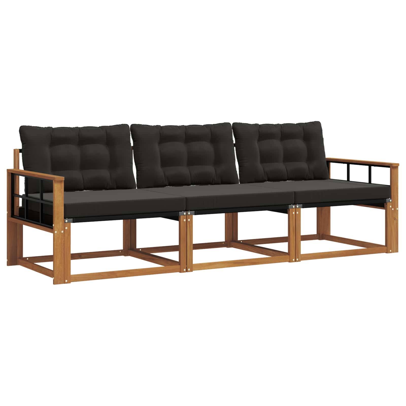 vidaXL Outdoor-Sofagarnitur mit Kissen 3 pcs Natürlich und Schwarz