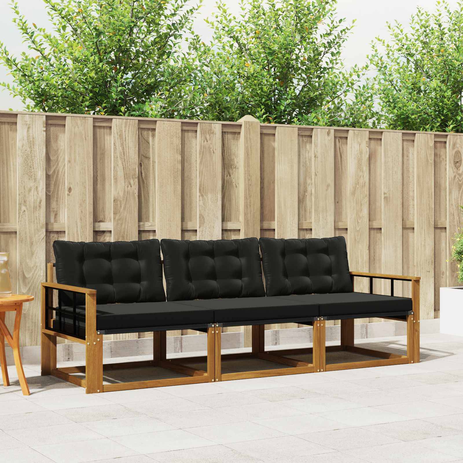 vidaXL Outdoor-Sofagarnitur mit Kissen 3 pcs Natürlich und Schwarz