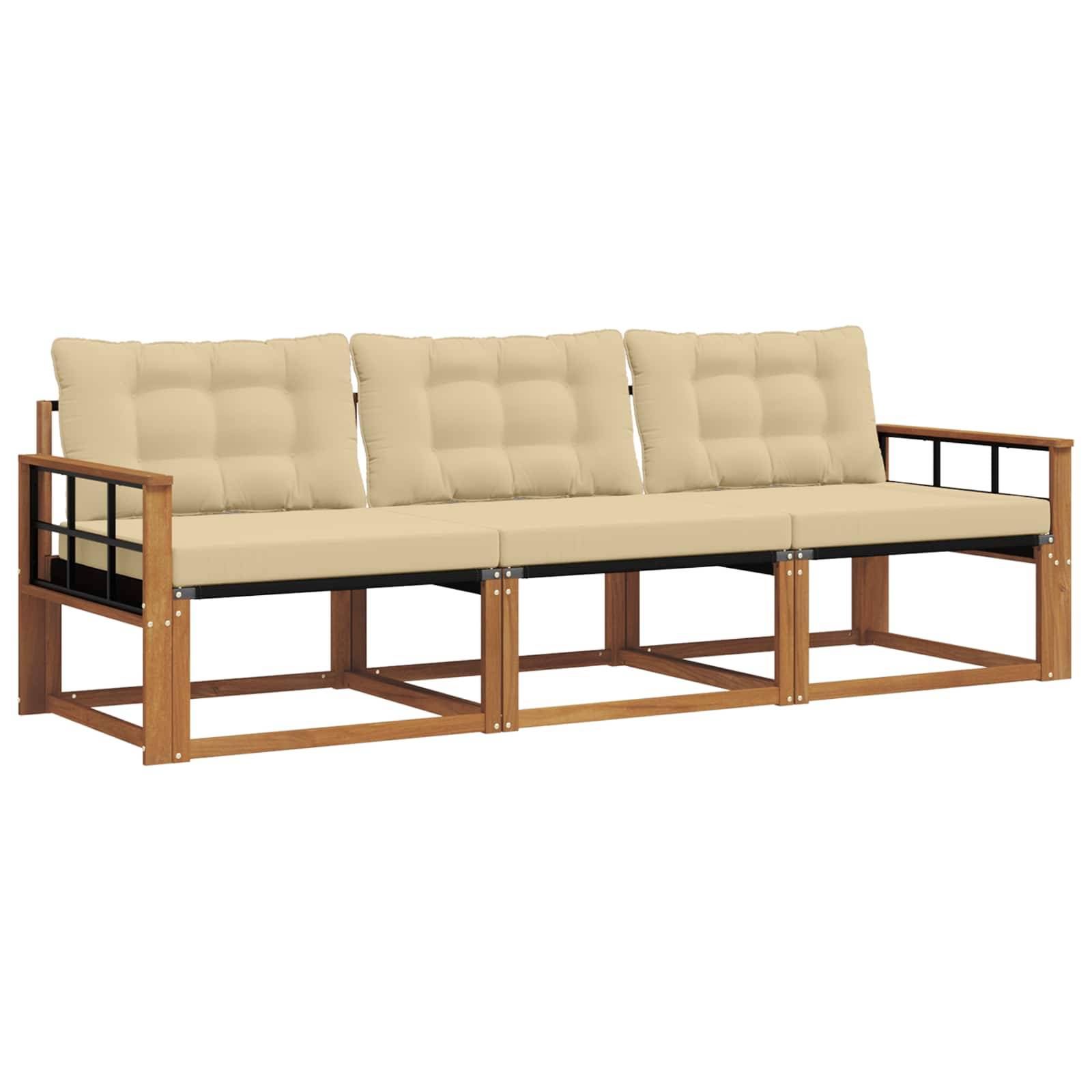 vidaXL Outdoor-Sofagarnitur mit Kissen 3 pcs Natur und Beige