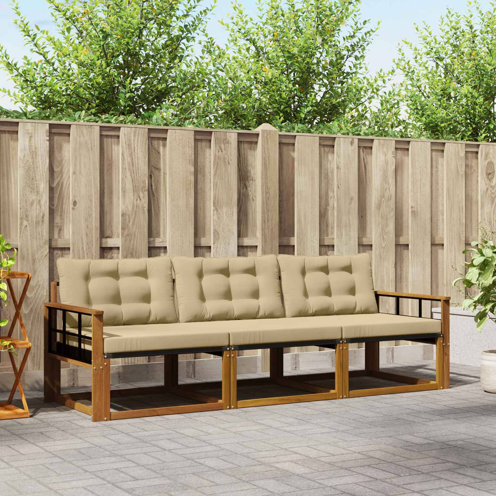vidaXL Outdoor-Sofagarnitur mit Kissen 3 pcs Natur und Beige