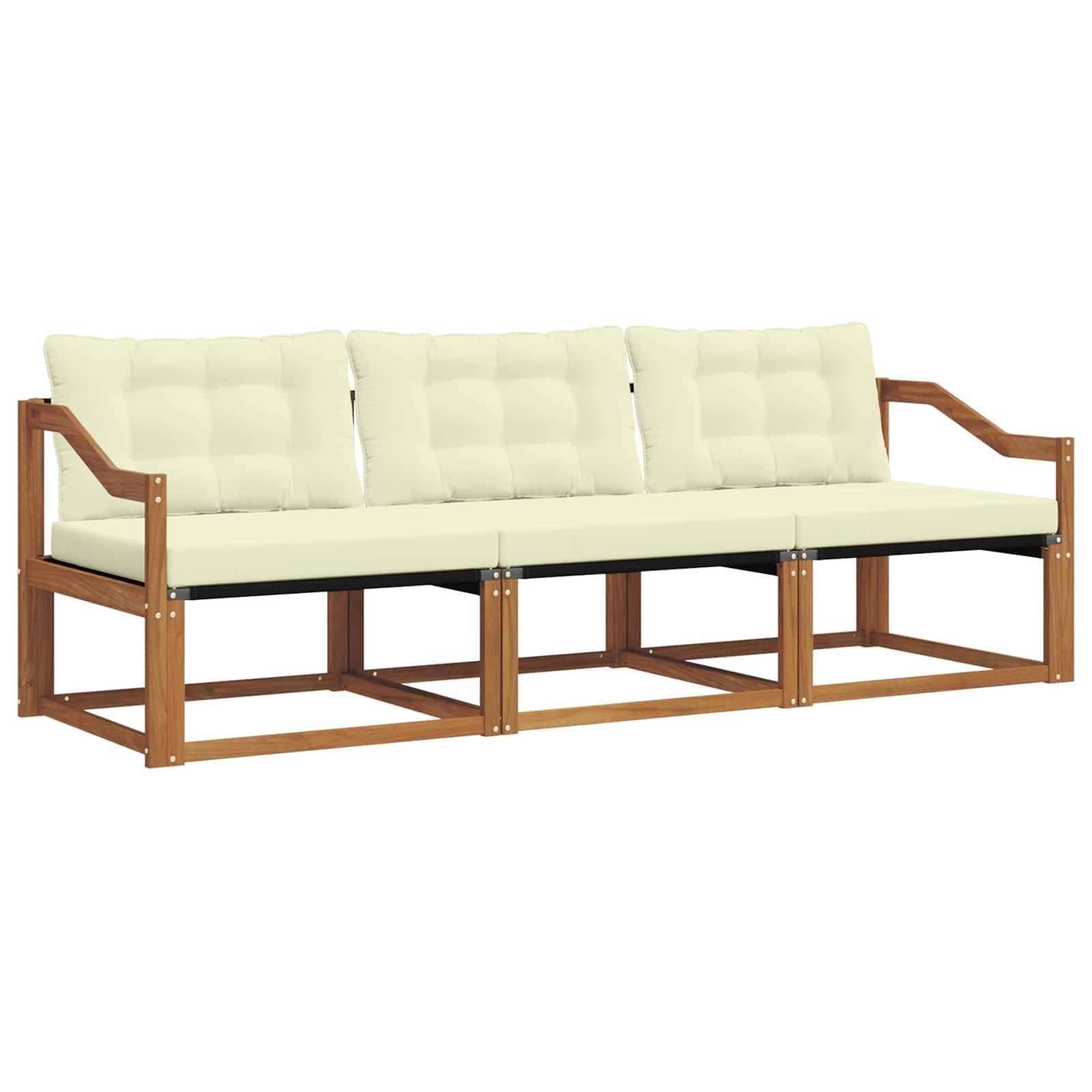vidaXL Outdoor-Sofagarnitur mit Kissen 3 pcs Natur und Creme