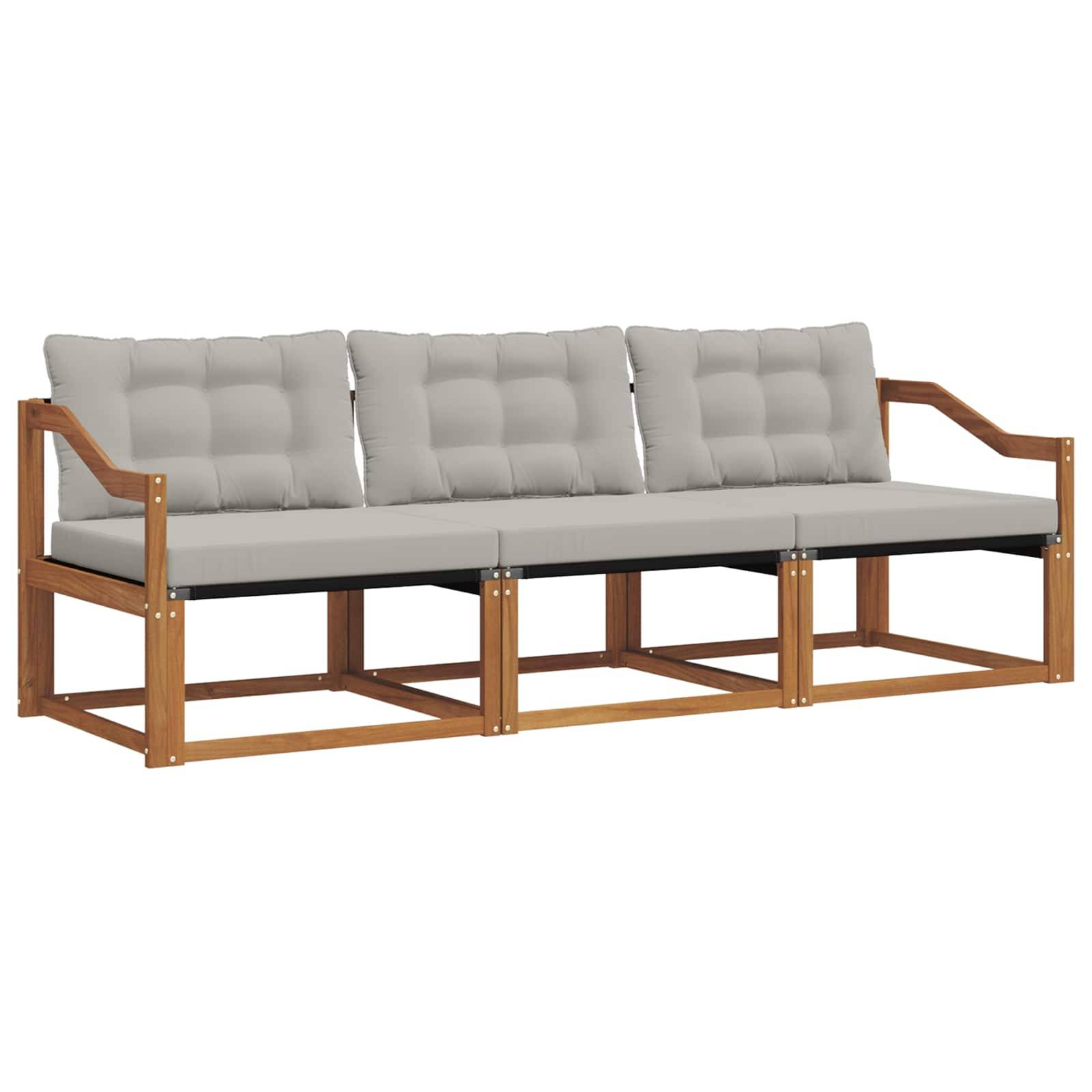 vidaXL Outdoor-Sofagarnitur mit Kissen 3 pcs Natürlich und Hellgrau