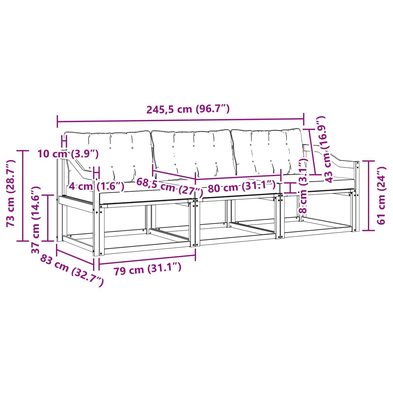 vidaXL Outdoor-Sofagarnitur mit Kissen 3 pcs Natürlich und Hellgrau