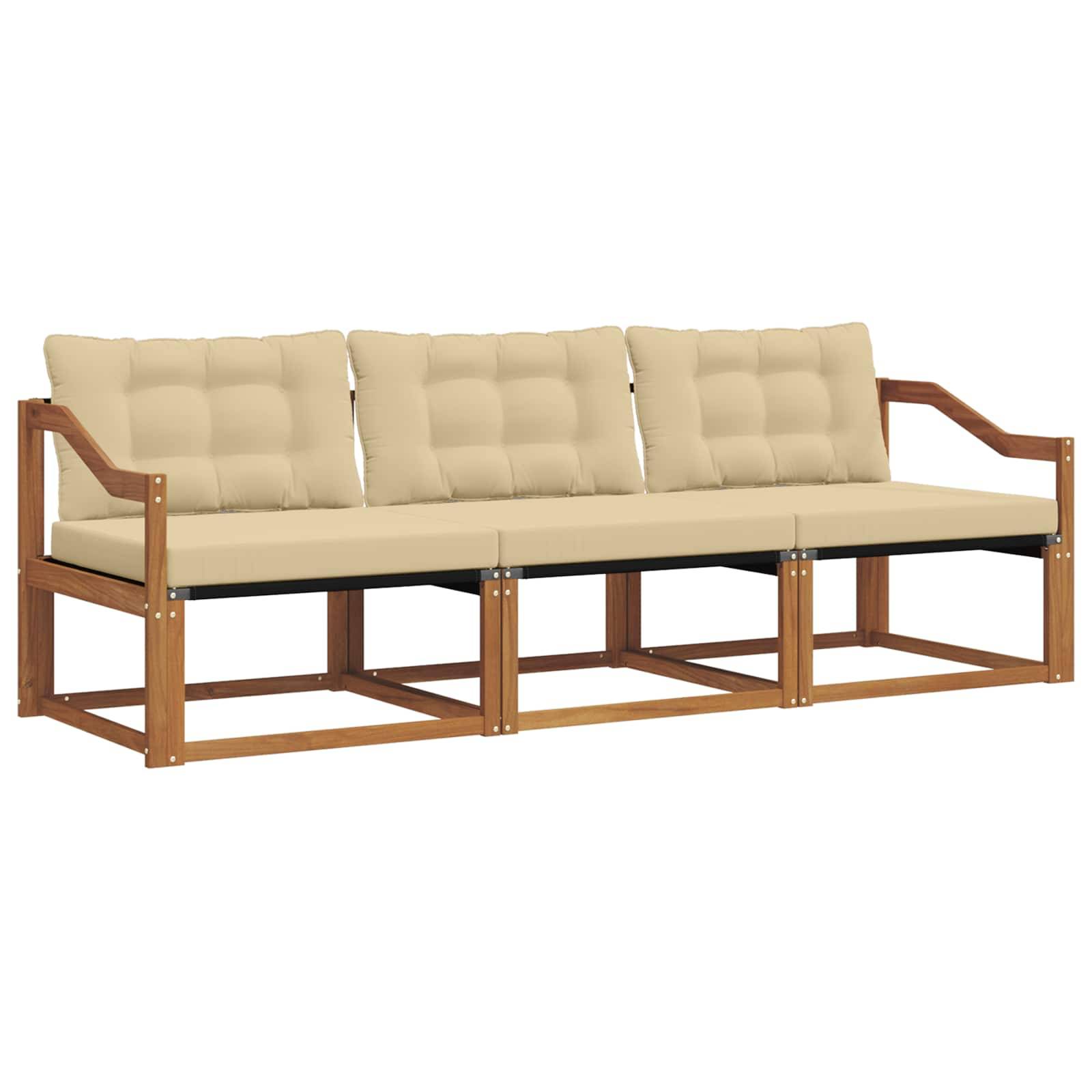 vidaXL Outdoor-Sofagarnitur mit Kissen 3 pcs Natur und Beige