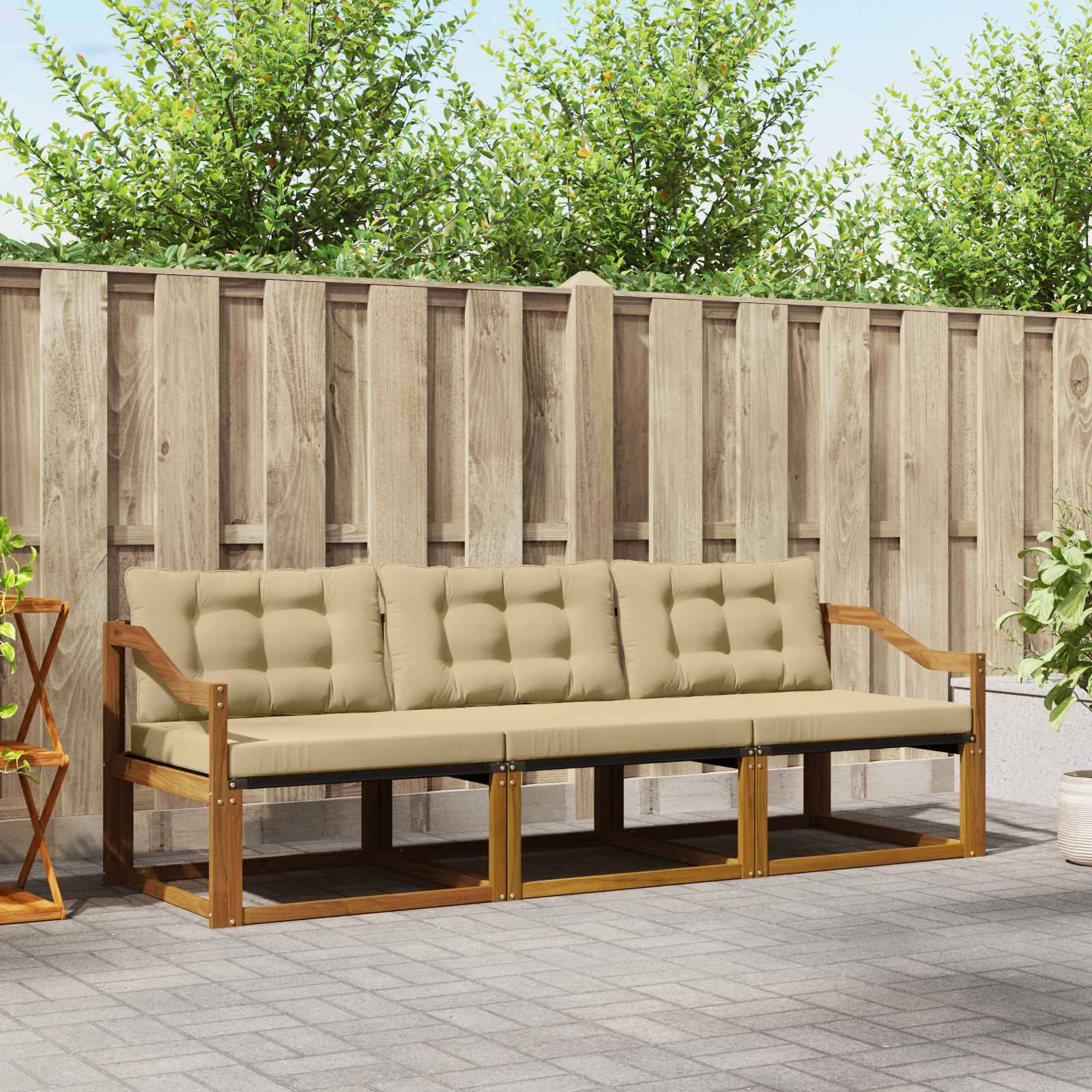 vidaXL Outdoor-Sofagarnitur mit Kissen 3 pcs Natur und Beige