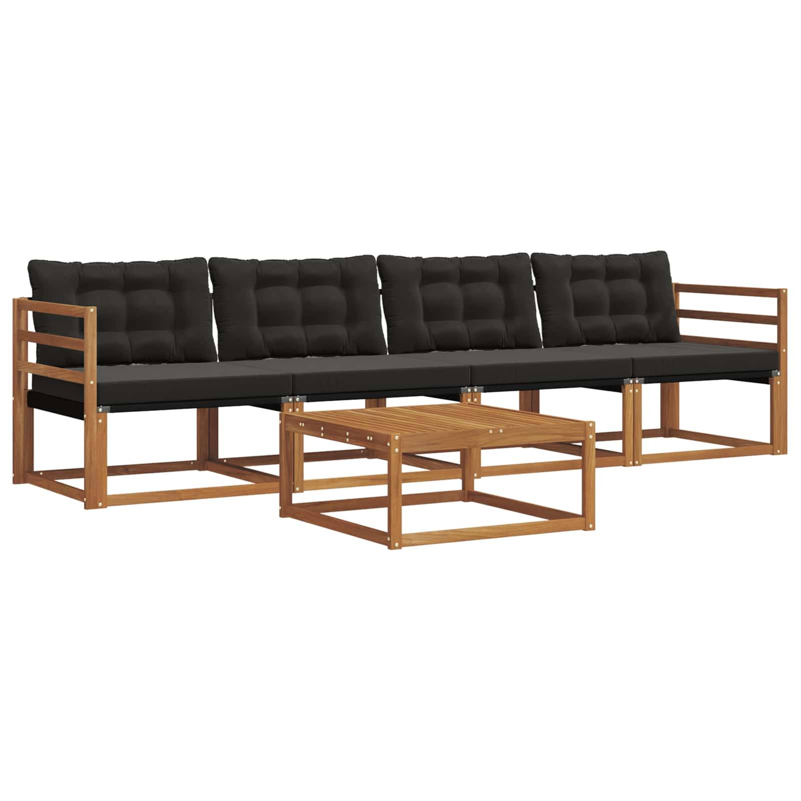vidaXL Outdoor-Sofagarnitur mit Kissen 5 pcs Natürlich und Schwarz