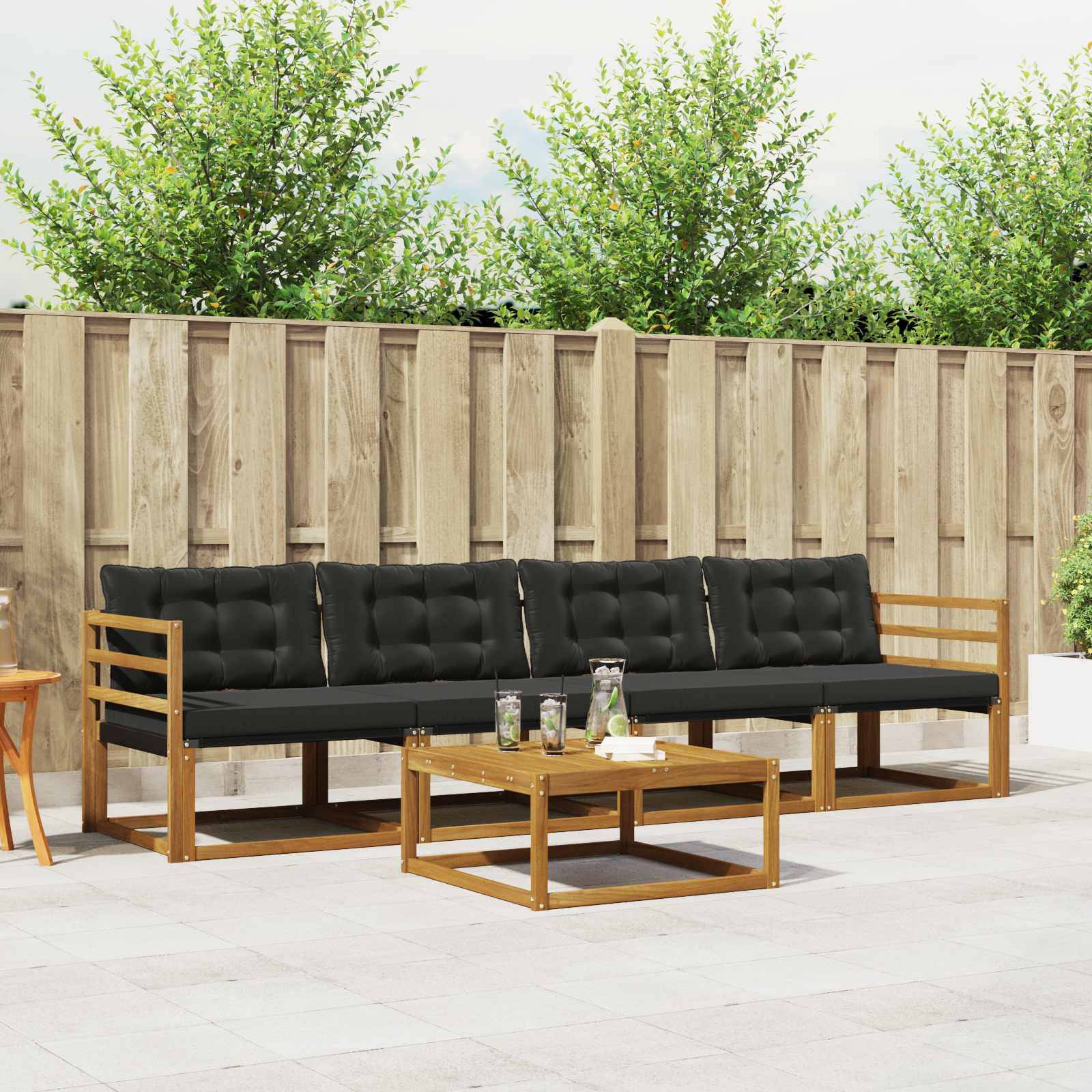 vidaXL Outdoor-Sofagarnitur mit Kissen 5 pcs Natürlich und Schwarz