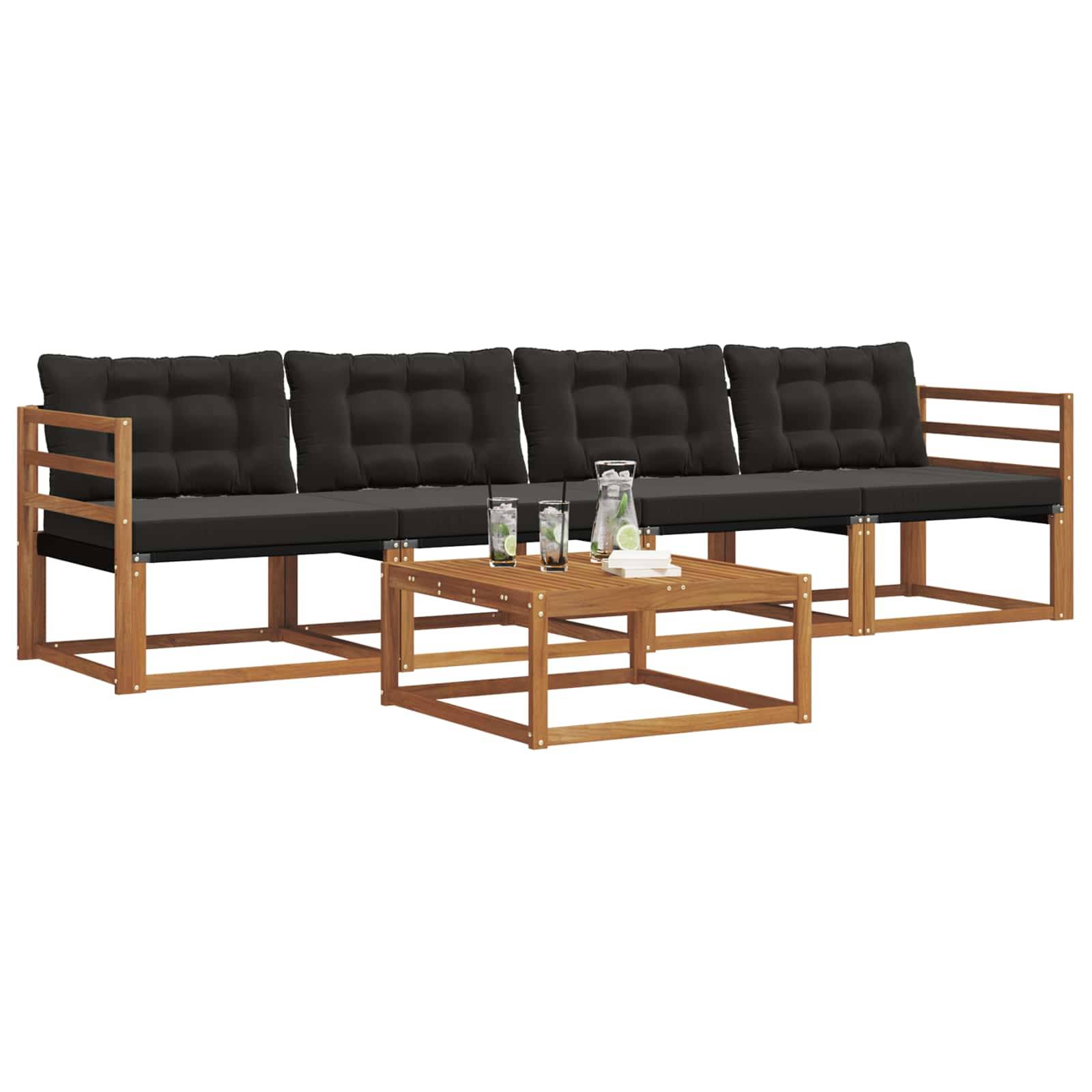vidaXL Outdoor-Sofagarnitur mit Kissen 5 pcs Natürlich und Schwarz
