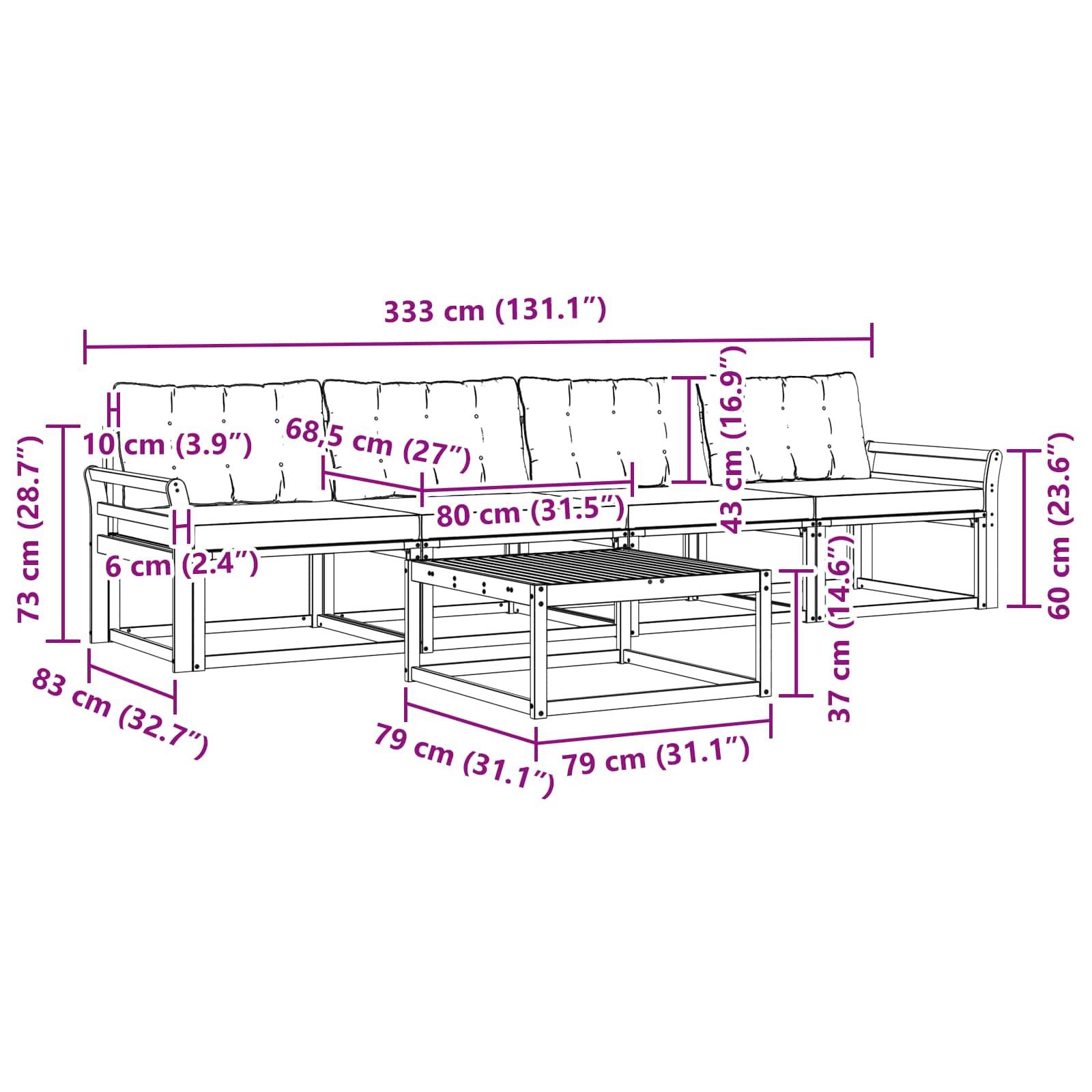 vidaXL Outdoor-Sofagarnitur 5 pcs Weiß und Beige 79 x 79 x 37 cm