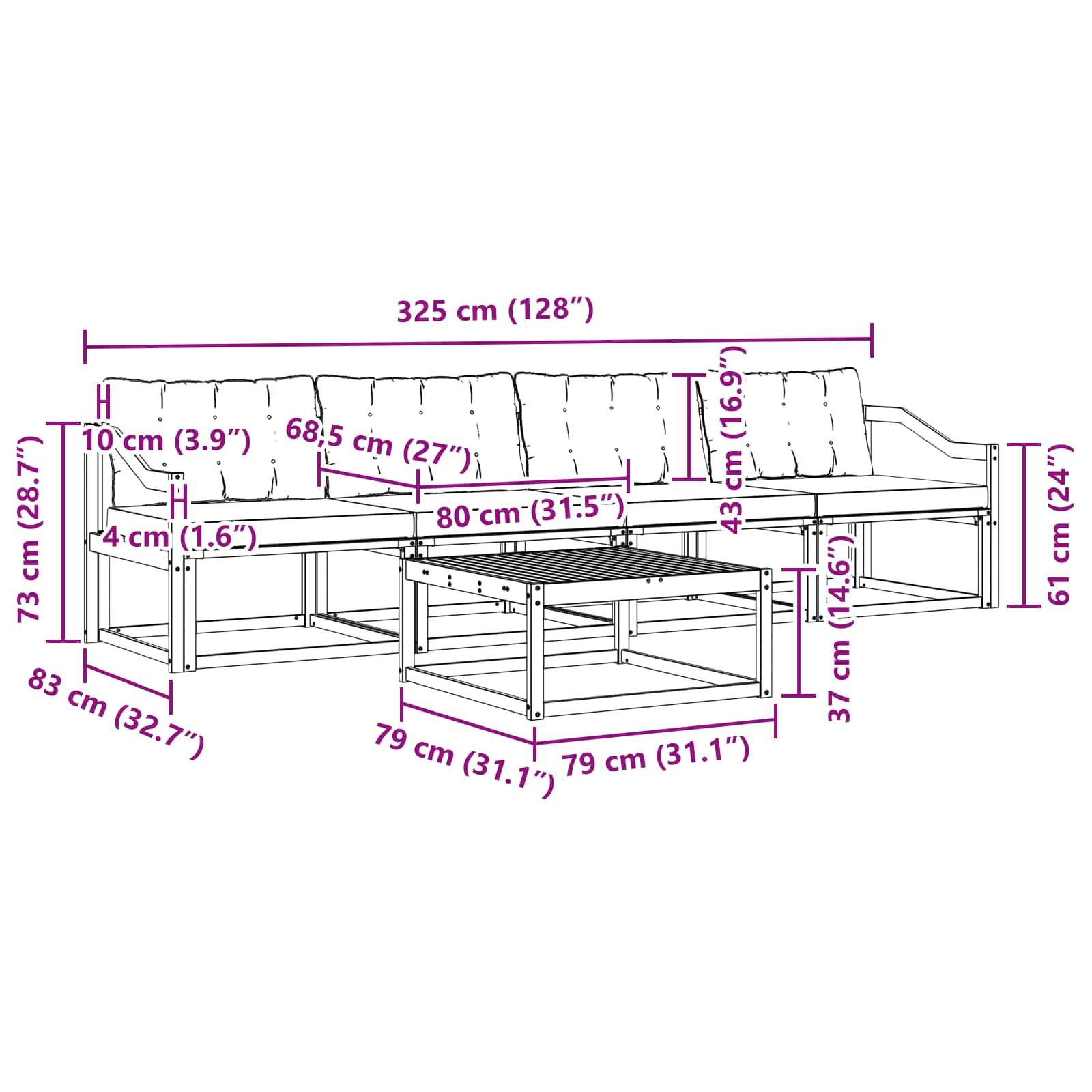 vidaXL Outdoor-Sofagarnitur 5 pcs Weiß und Schwarz 79 x 79 x 37 cm