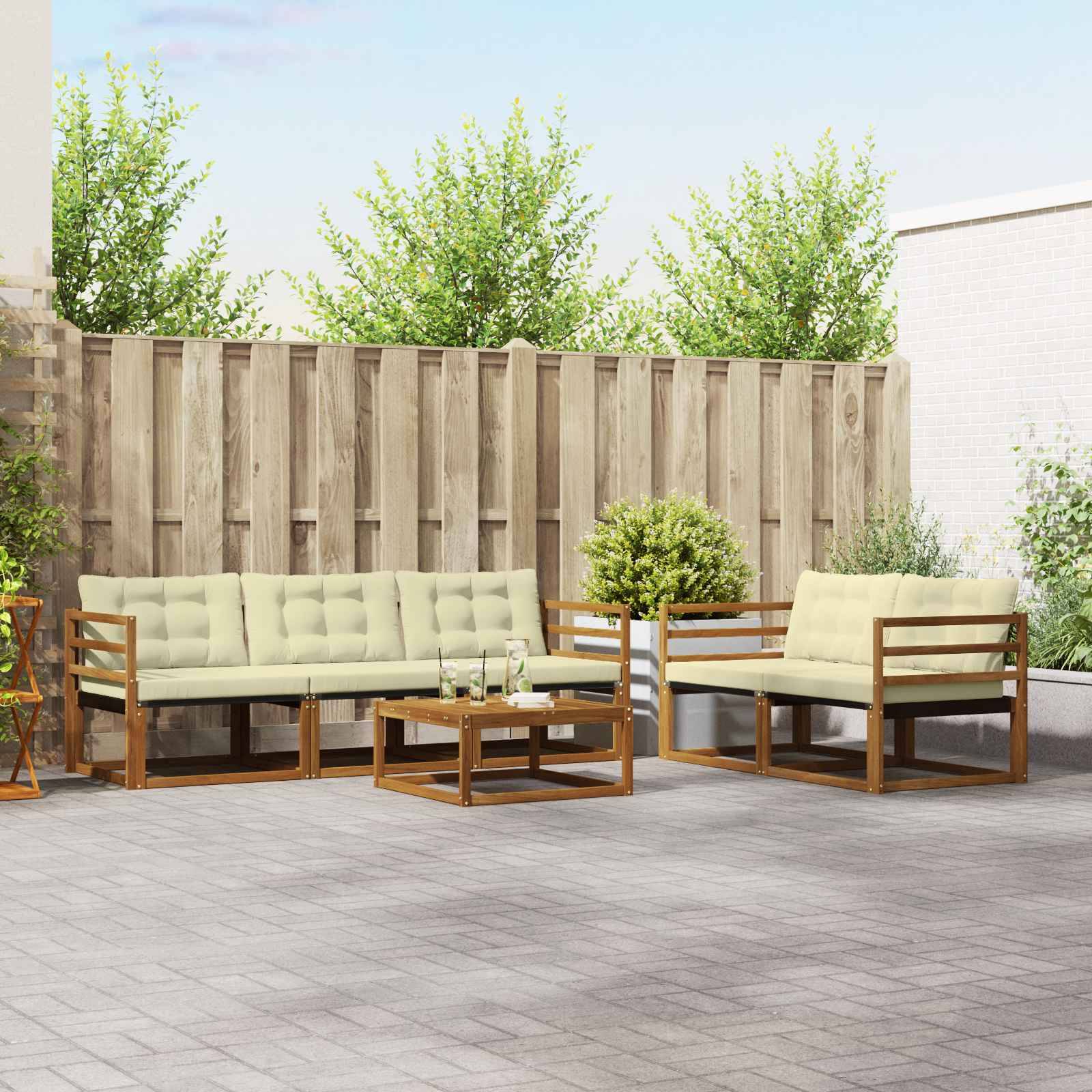 vidaXL Outdoor-Sofagarnitur mit Kissen 6 pcs Natur und Creme