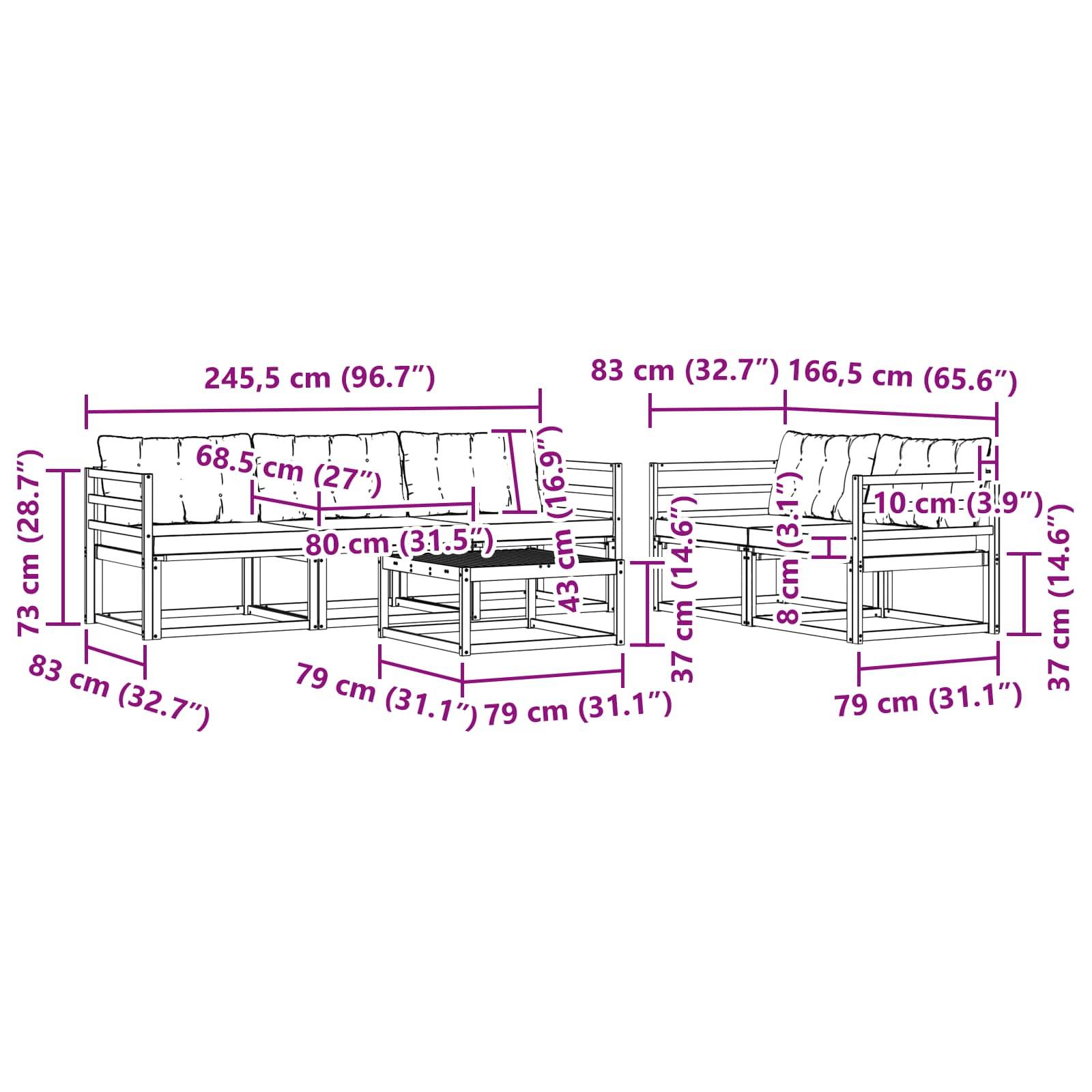 vidaXL Outdoor-Sofagarnitur 6 pcs Weiß und Hellgrau 79 x 79 x 37 cm
