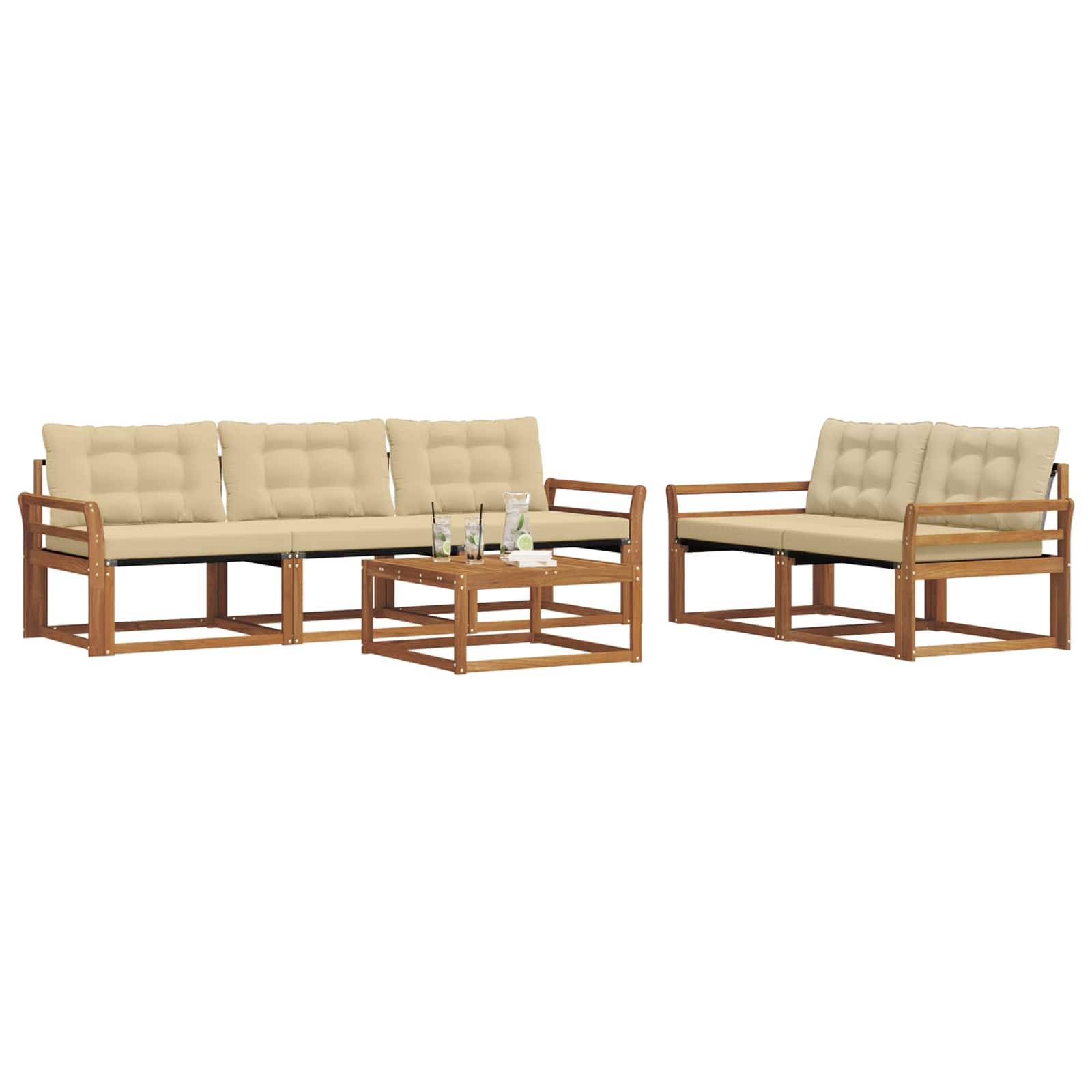 vidaXL Outdoor-Sofagarnitur mit Kissen 6 pcs Natur und Beige