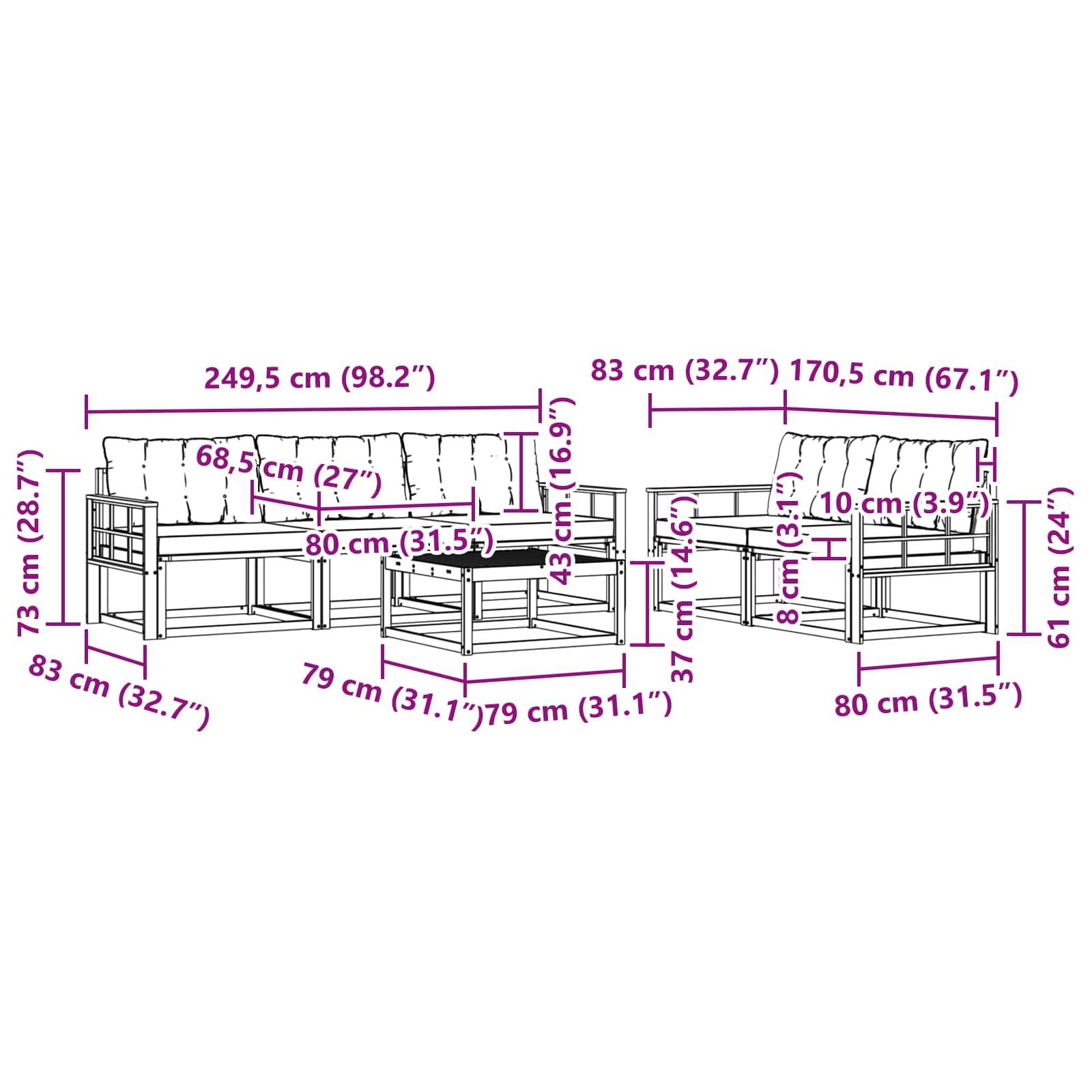 vidaXL Outdoor-Sofagarnitur 6 pcs Weiß und Creme 79 x 79 x 37 cm