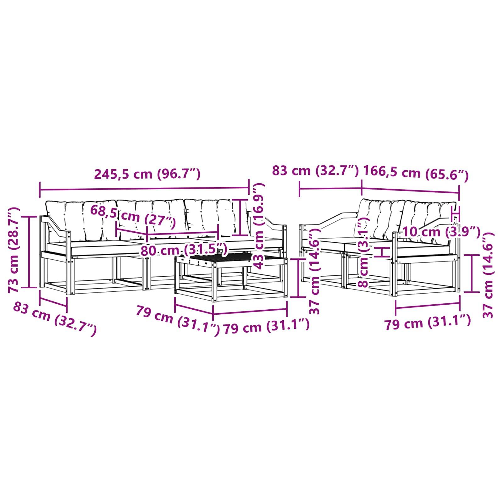vidaXL Outdoor-Sofagarnitur 6 pcs Weiß und Creme 79 x 79 x 37 cm