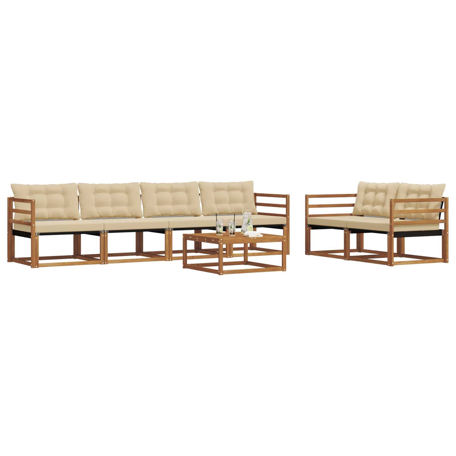 vidaXL Outdoor-Sofagarnitur mit Kissen 7 pcs Natur und Beige
