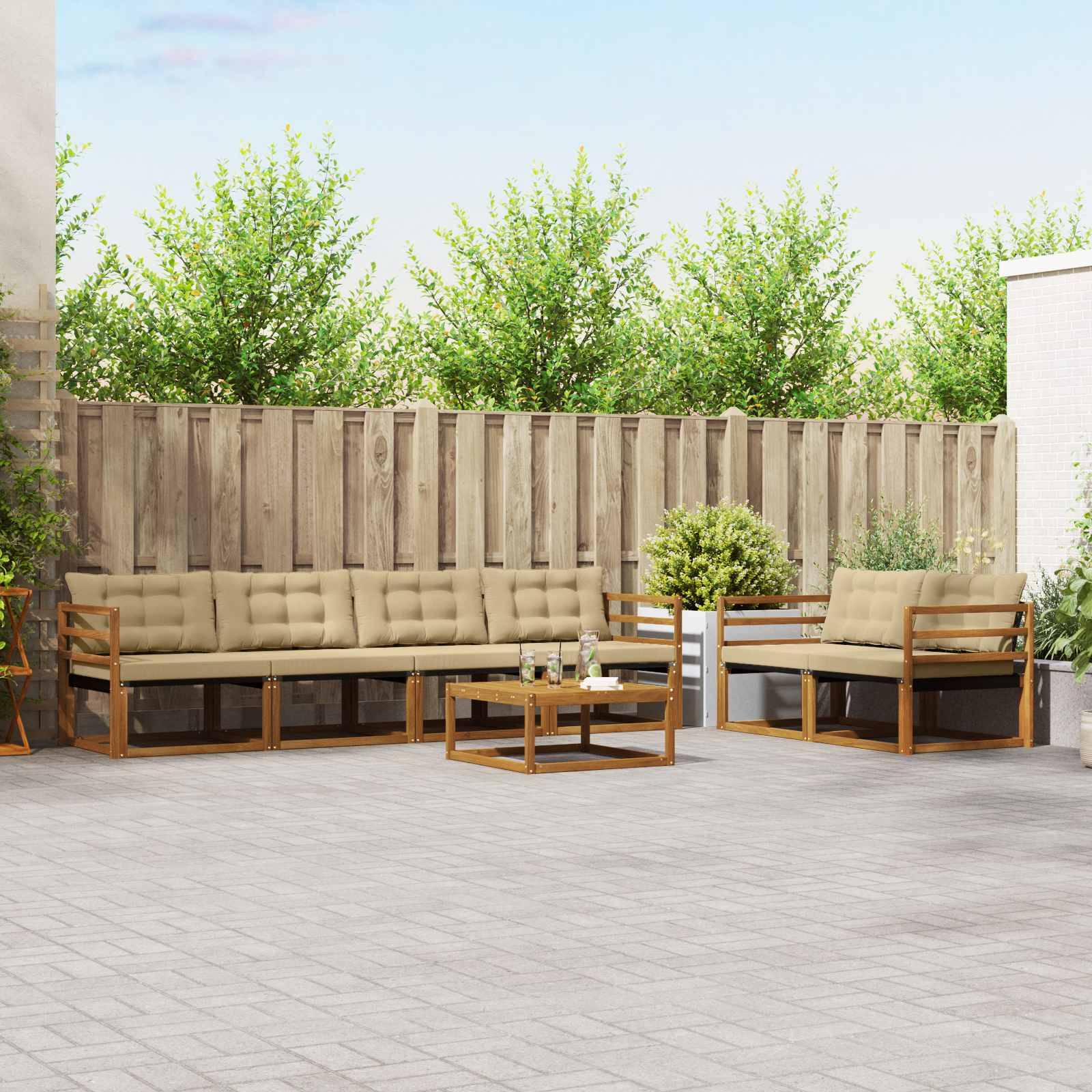 vidaXL Outdoor-Sofagarnitur mit Kissen 7 pcs Natur und Beige