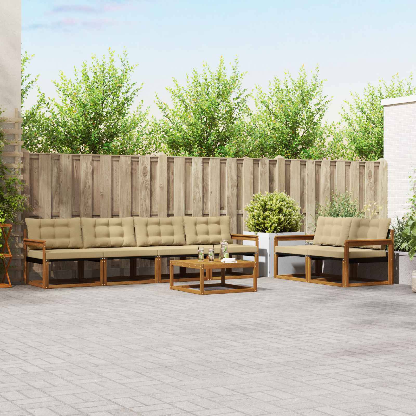 vidaXL Outdoor-Sofagarnitur mit Kissen 7 pcs Natur und Beige
