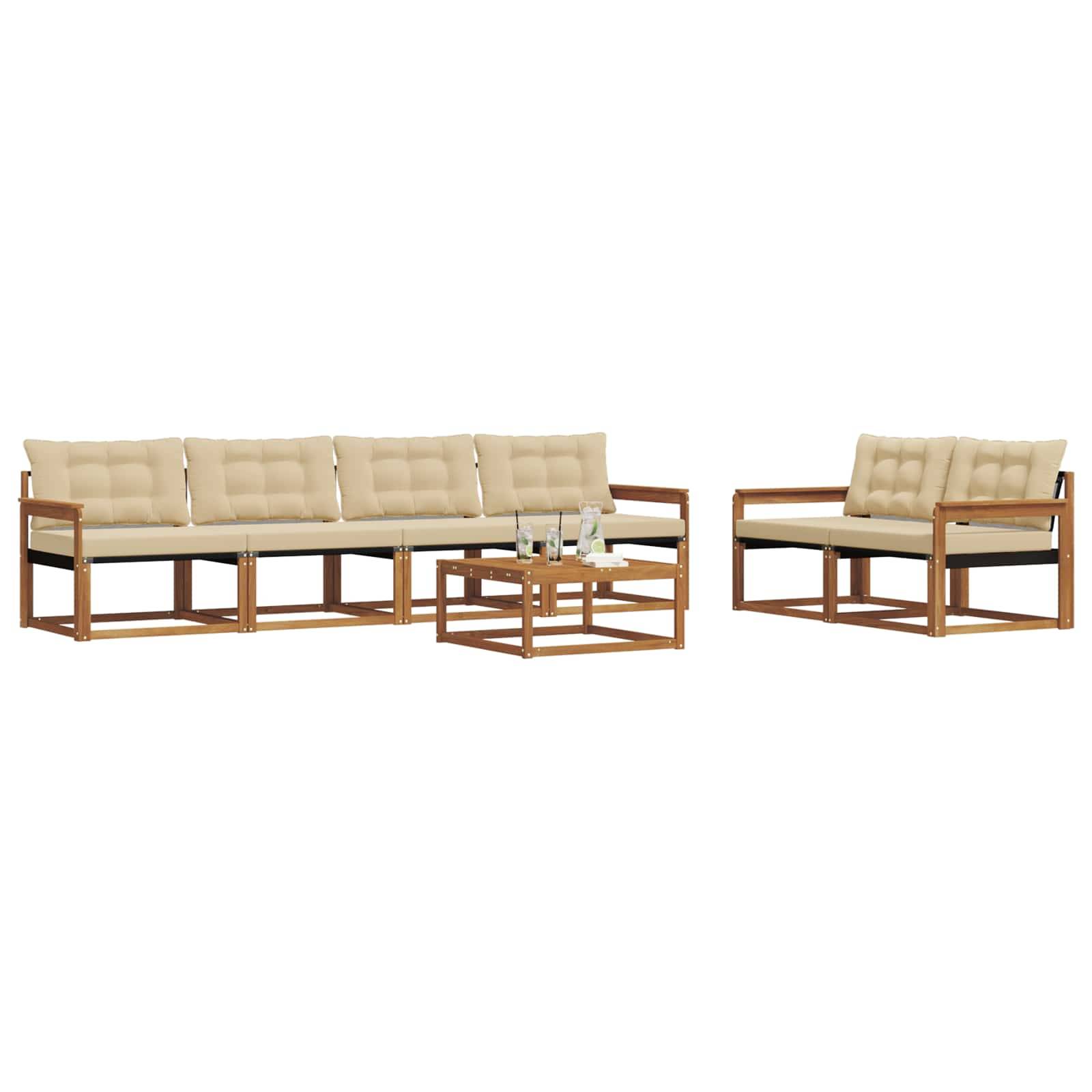 vidaXL Outdoor-Sofagarnitur mit Kissen 7 pcs Natur und Beige