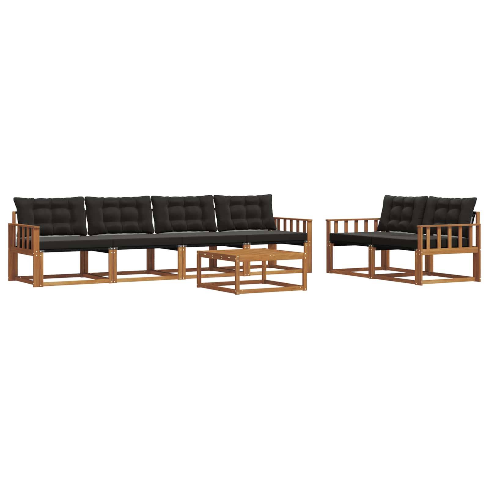 vidaXL Outdoor-Sofagarnitur mit Kissen 7 pcs Natürlich und Schwarz