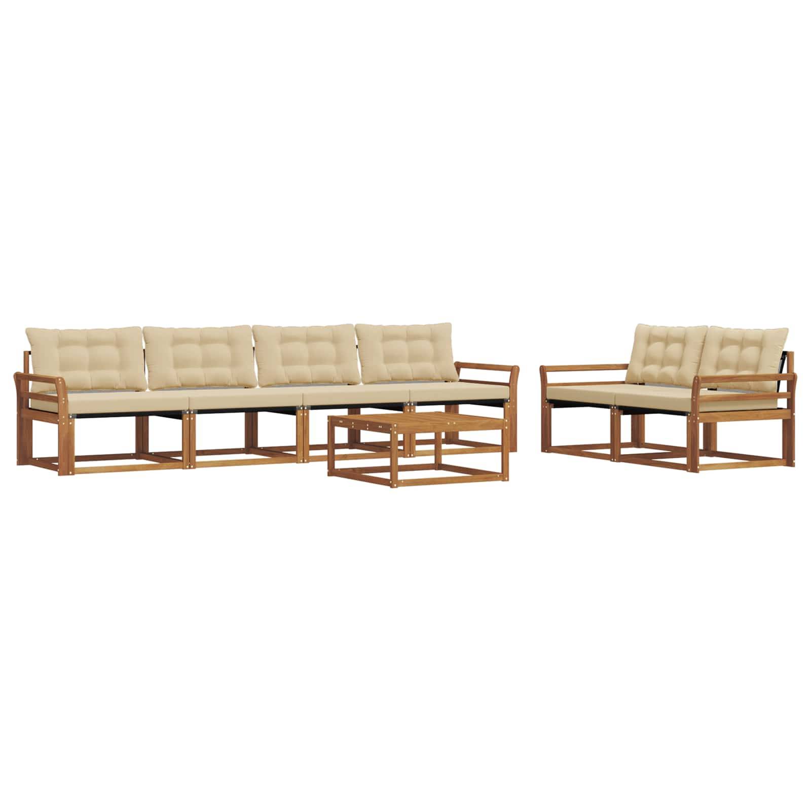 vidaXL Outdoor-Sofagarnitur mit Kissen 7 pcs Natur und Beige