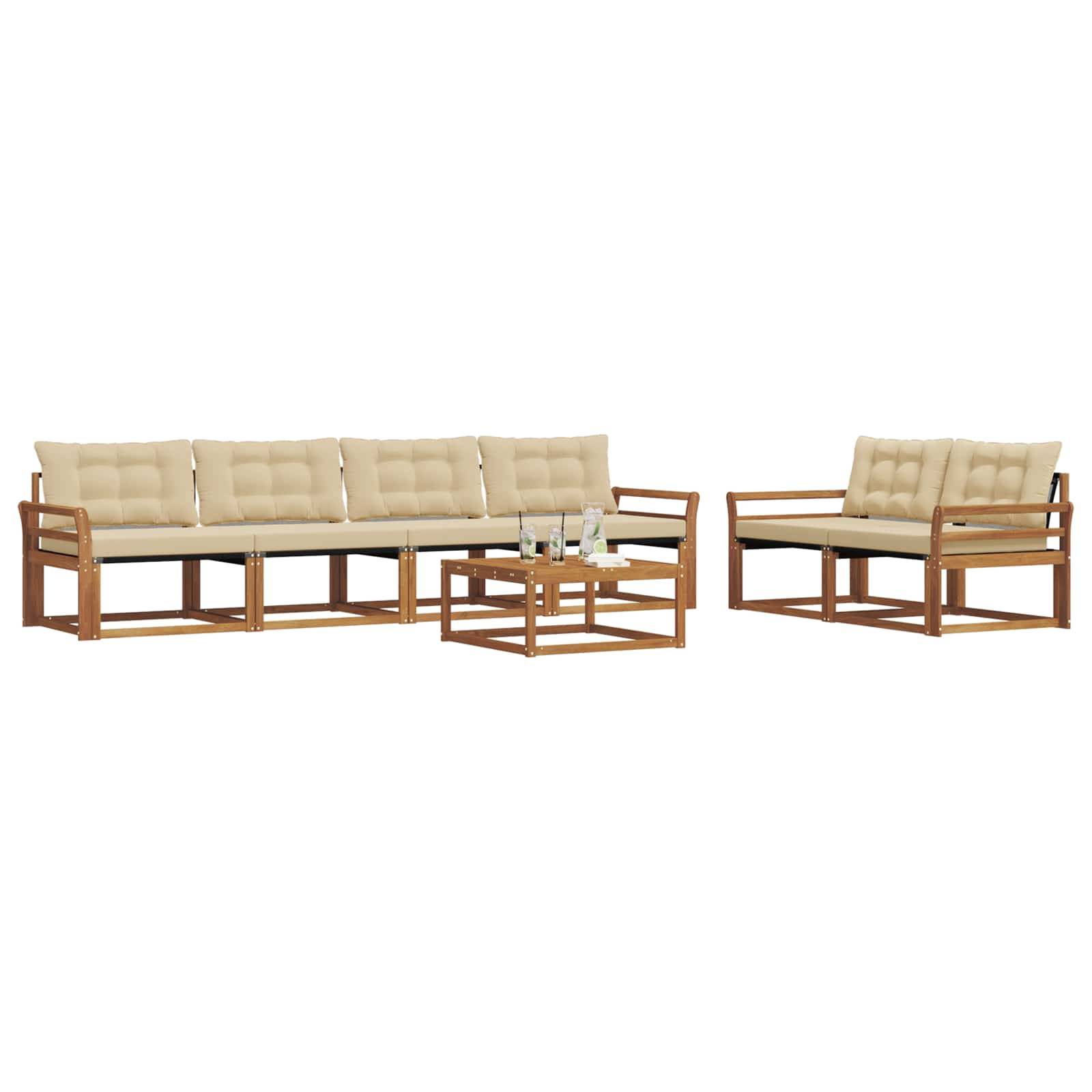 vidaXL Outdoor-Sofagarnitur mit Kissen 7 pcs Natur und Beige