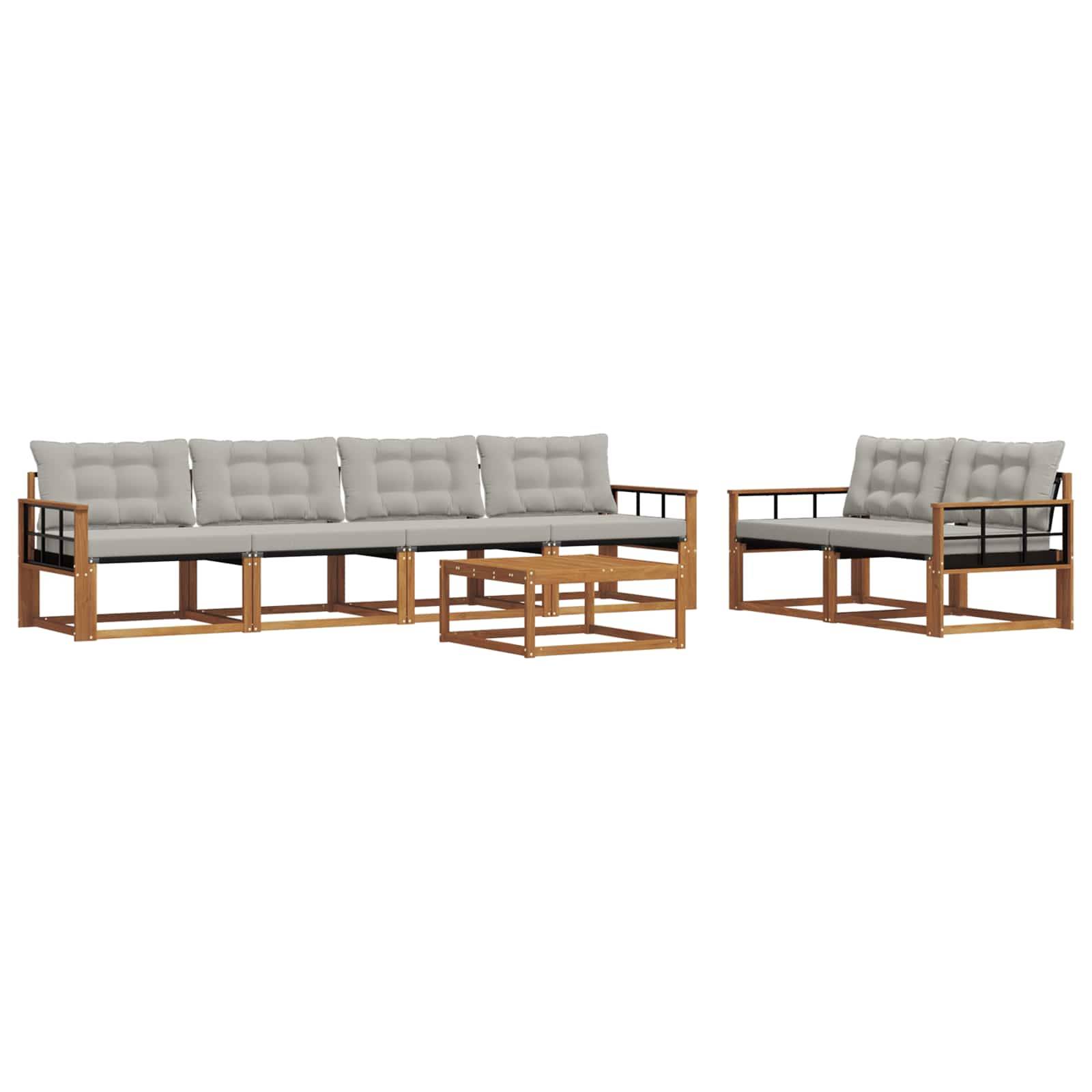 vidaXL Outdoor-Sofagarnitur mit Kissen 7 pcs Natürlich und Hellgrau