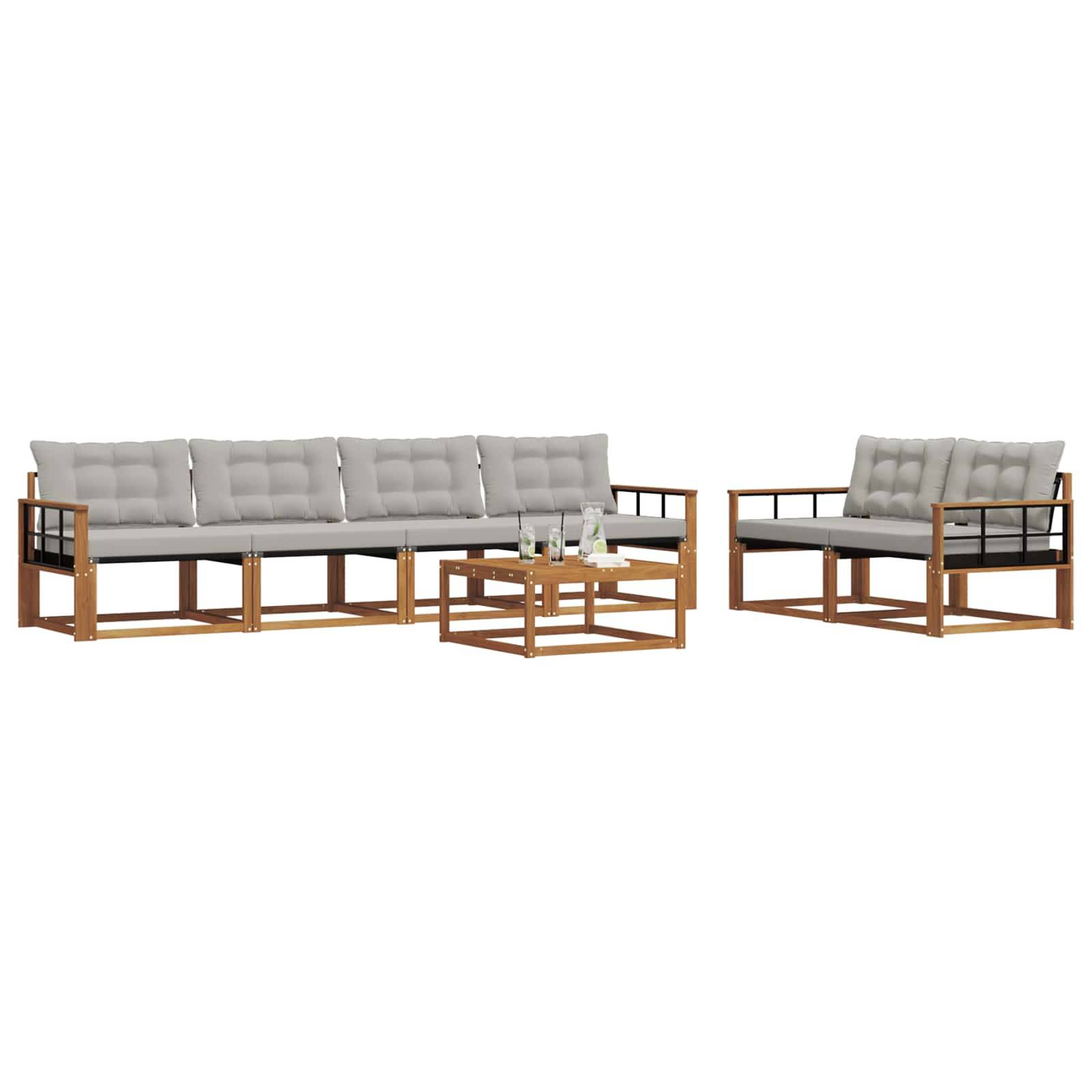 vidaXL Outdoor-Sofagarnitur mit Kissen 7 pcs Natürlich und Hellgrau