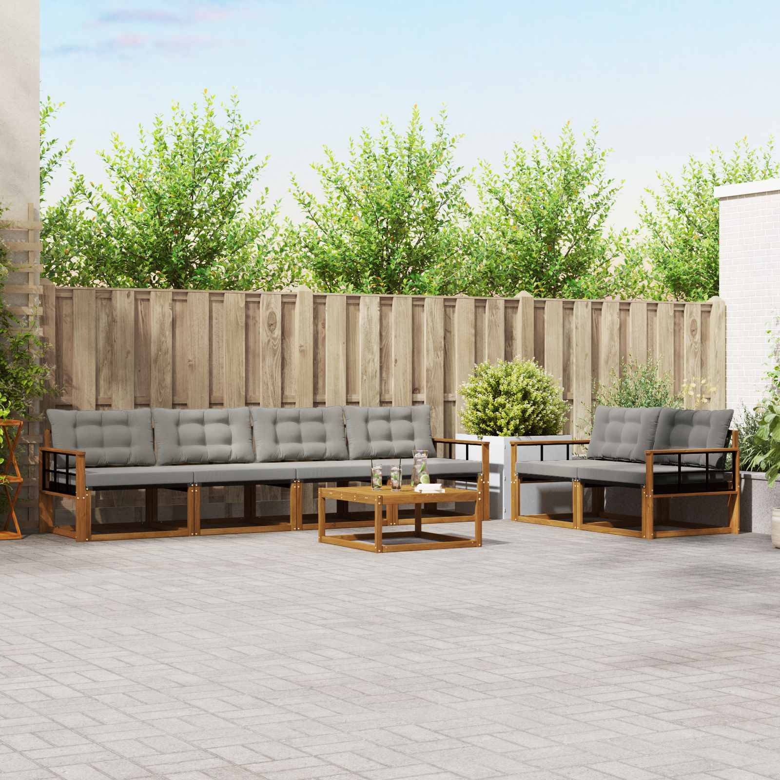 vidaXL Outdoor-Sofagarnitur mit Kissen 7 pcs Natürlich und Hellgrau