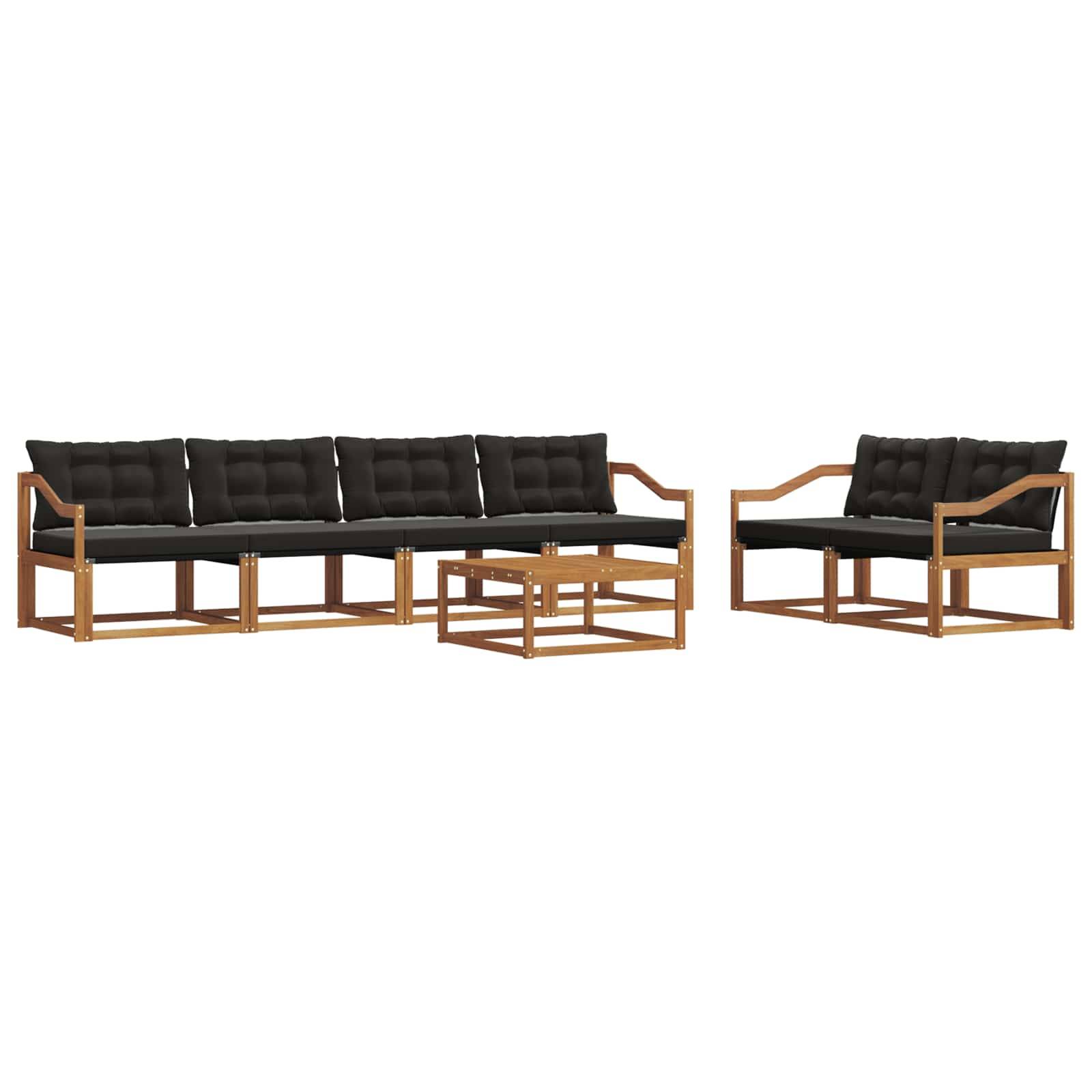 vidaXL Outdoor-Sofagarnitur mit Kissen 7 pcs Natürlich und Schwarz