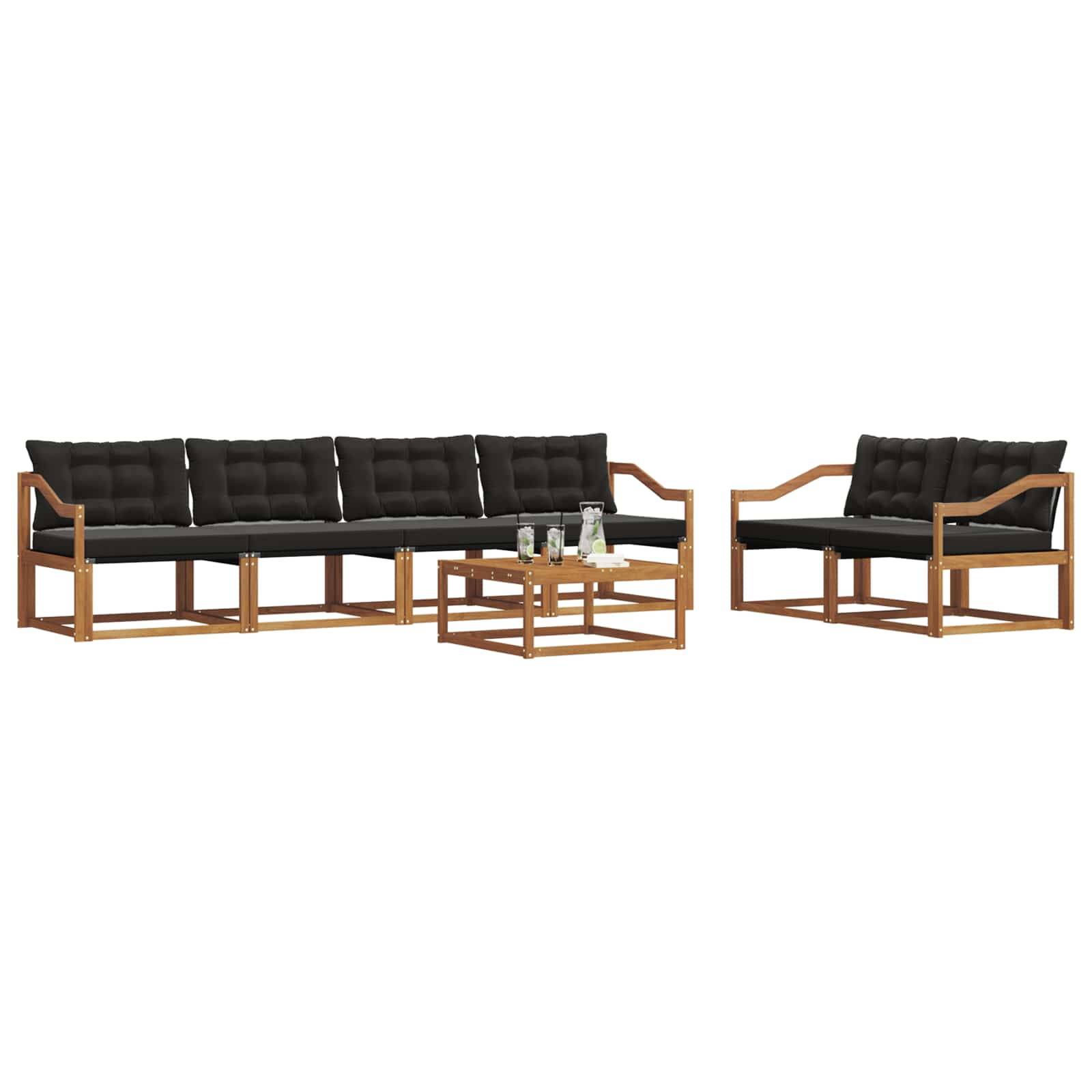 vidaXL Outdoor-Sofagarnitur mit Kissen 7 pcs Natürlich und Schwarz
