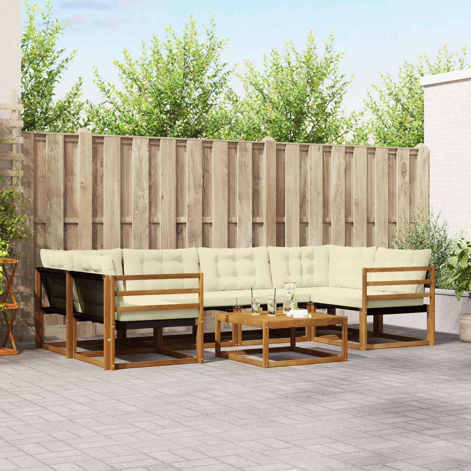 vidaXL Outdoor-Sofagarnitur mit Kissen 7 pcs Natur und Creme