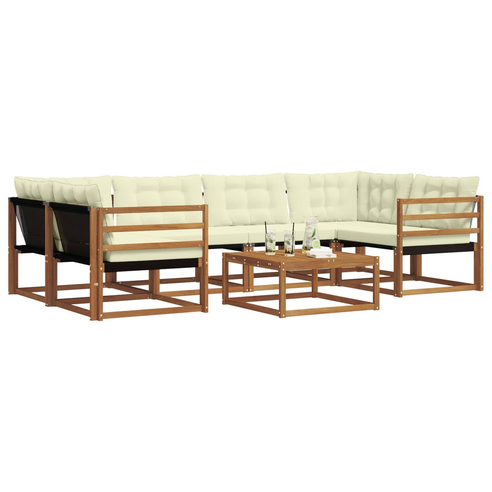 vidaXL Outdoor-Sofagarnitur mit Kissen 7 pcs Natur und Creme