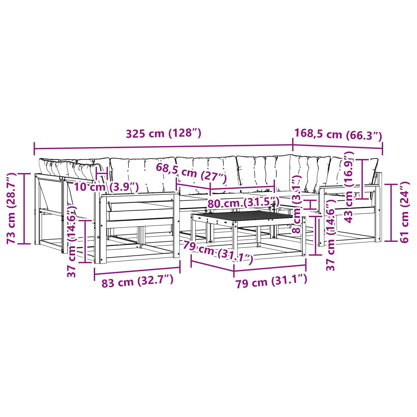 vidaXL Outdoor-Sofagarnitur 7 pcs Weiß und Hellgrau 79 x 79 x 37 cm