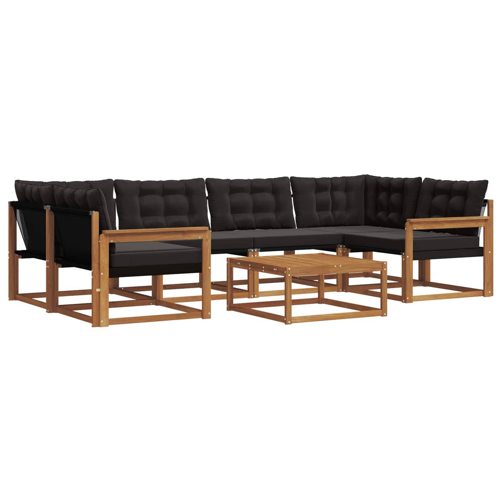 vidaXL Outdoor-Sofagarnitur mit Kissen 7 pcs Natürlich und Schwarz