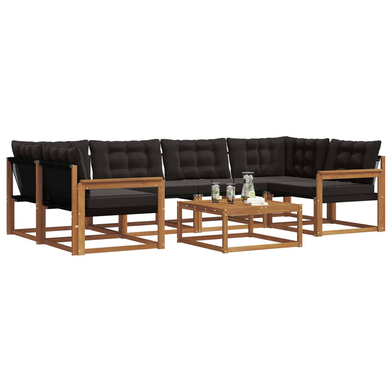 vidaXL Outdoor-Sofagarnitur mit Kissen 7 pcs Natürlich und Schwarz