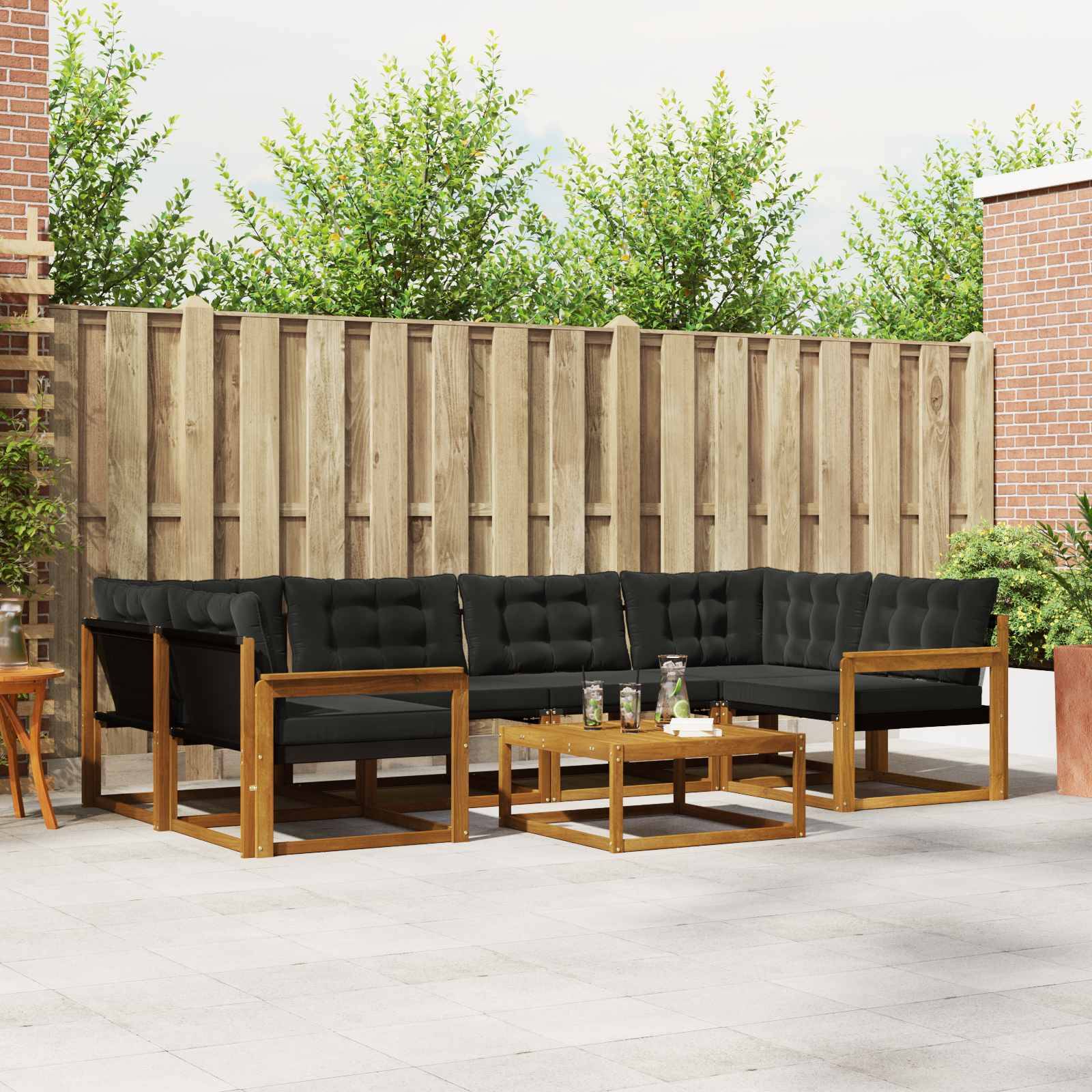 vidaXL Outdoor-Sofagarnitur mit Kissen 7 pcs Natürlich und Schwarz