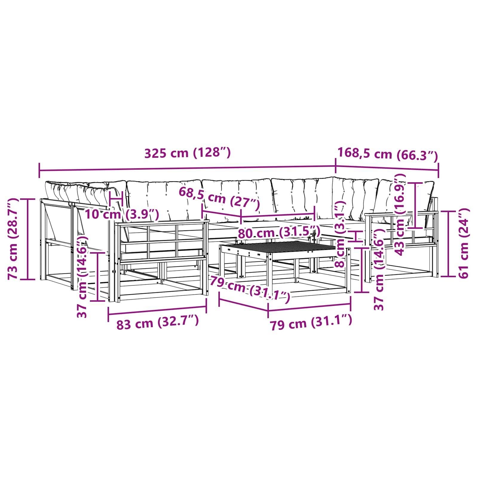 vidaXL Outdoor-Sofagarnitur mit Kissen 7 pcs Natur und Creme