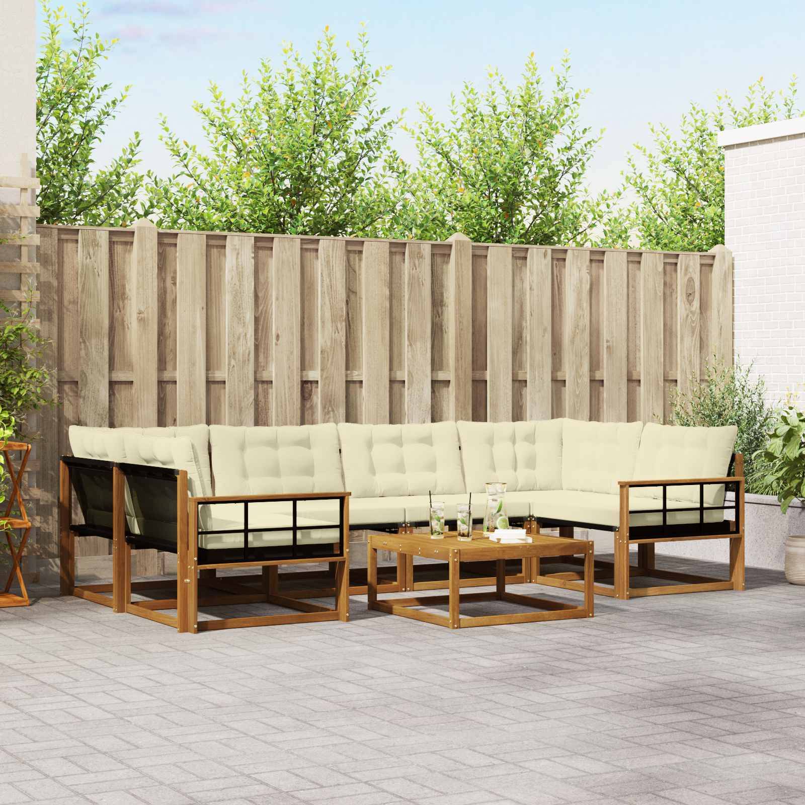 vidaXL Outdoor-Sofagarnitur mit Kissen 7 pcs Natur und Creme