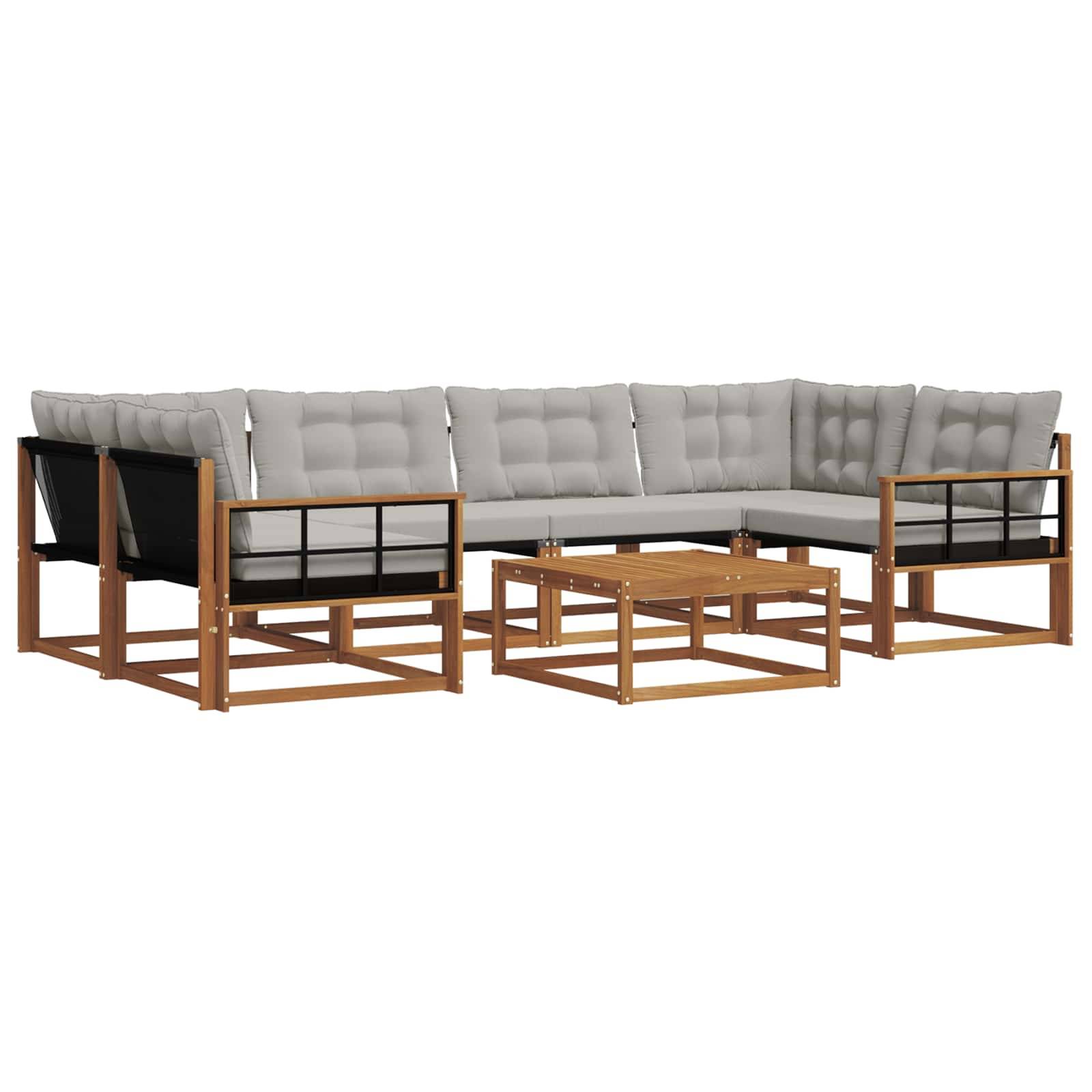 vidaXL Outdoor-Sofagarnitur mit Kissen 7 pcs Natürlich und Hellgrau