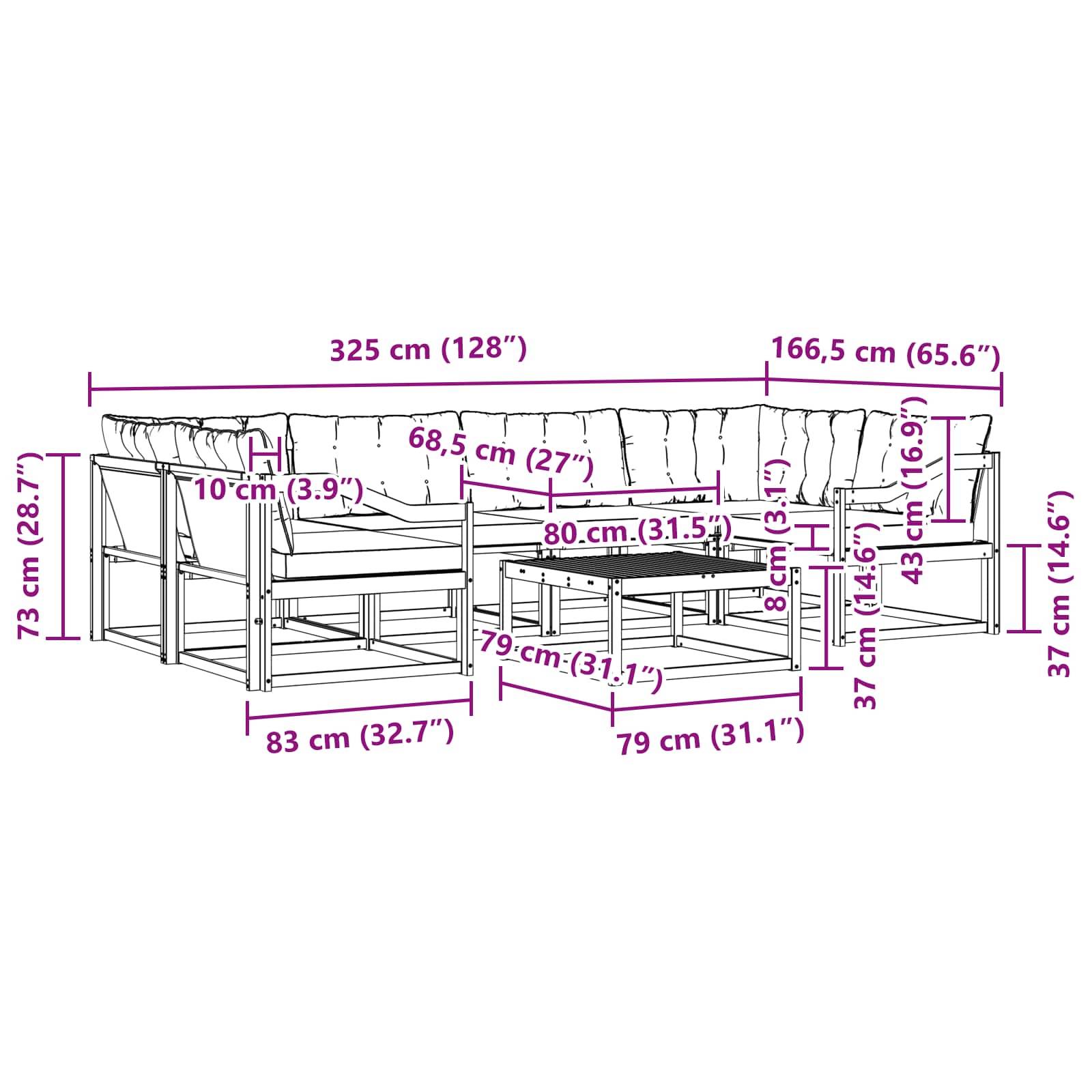 vidaXL Outdoor-Sofagarnitur 7 pcs Weiß und Hellgrau 79 x 79 x 37 cm