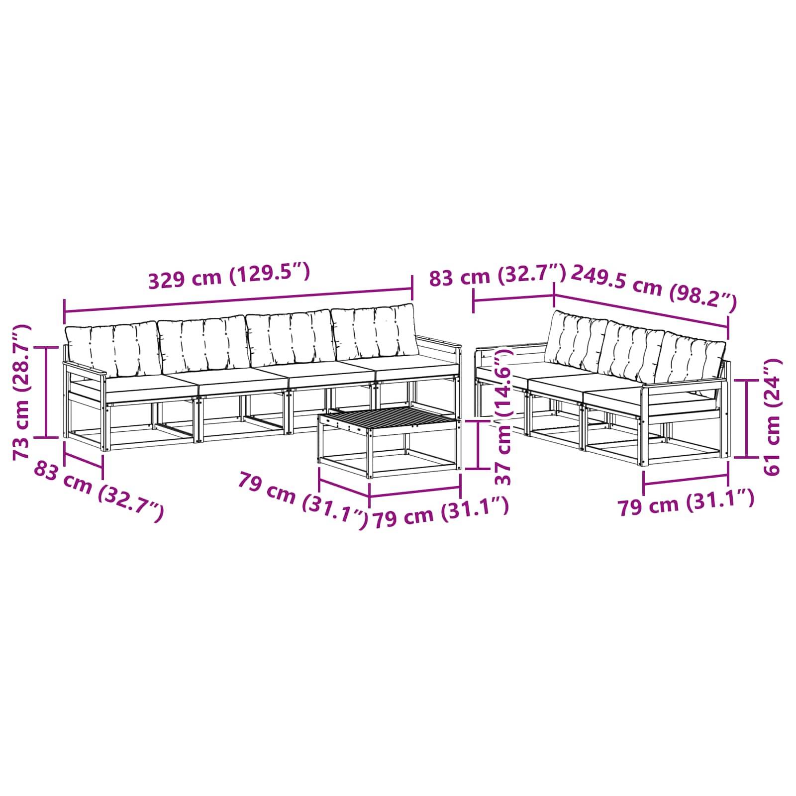 vidaXL Outdoor-Sofagarnitur 8 pcs Weiß und Hellgrau