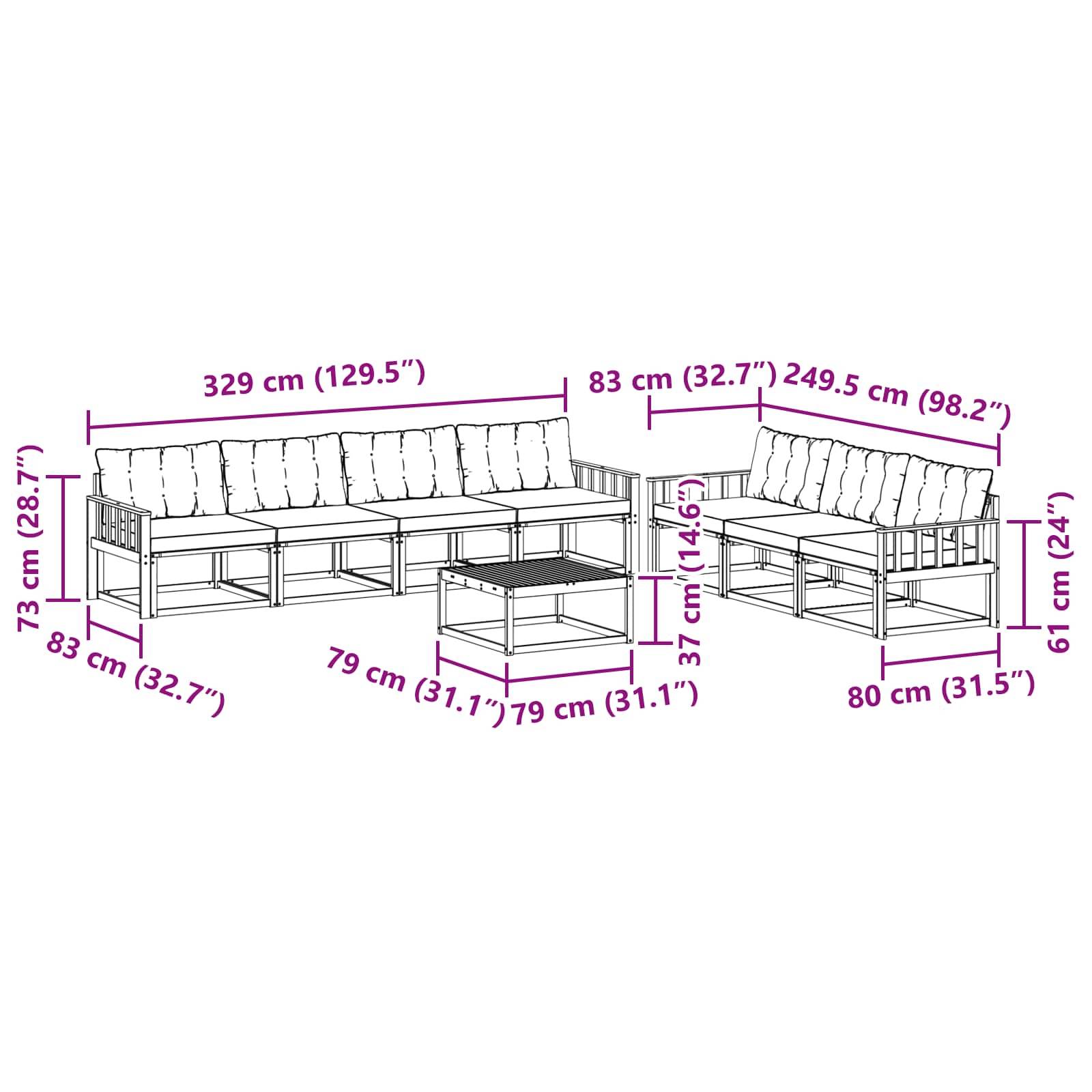 vidaXL Outdoor-Sofagarnitur mit Kissen 8 pcs Natürlich und Schwarz